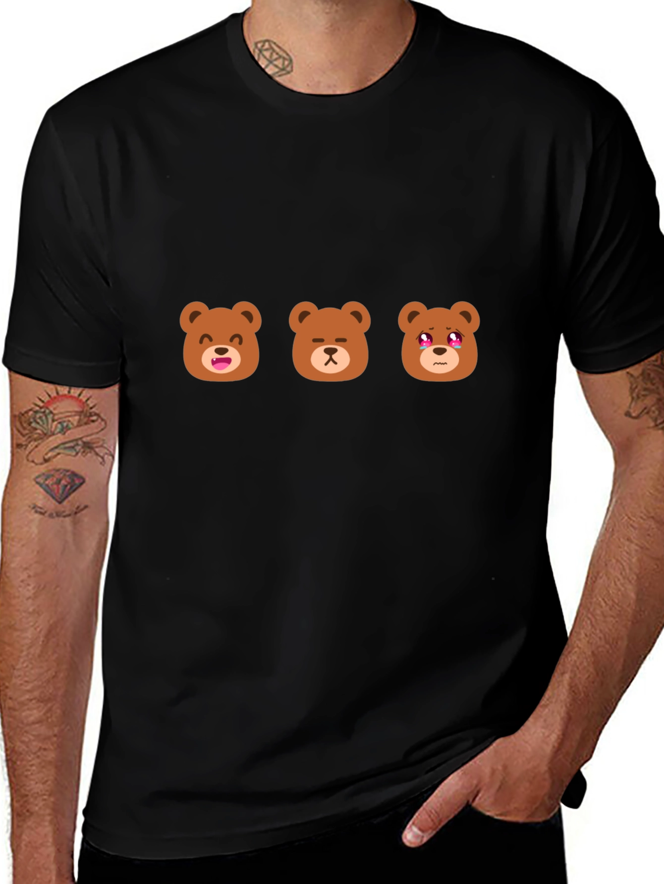 Emoji Bear T-Shirt - Black Cotton Blend Tee