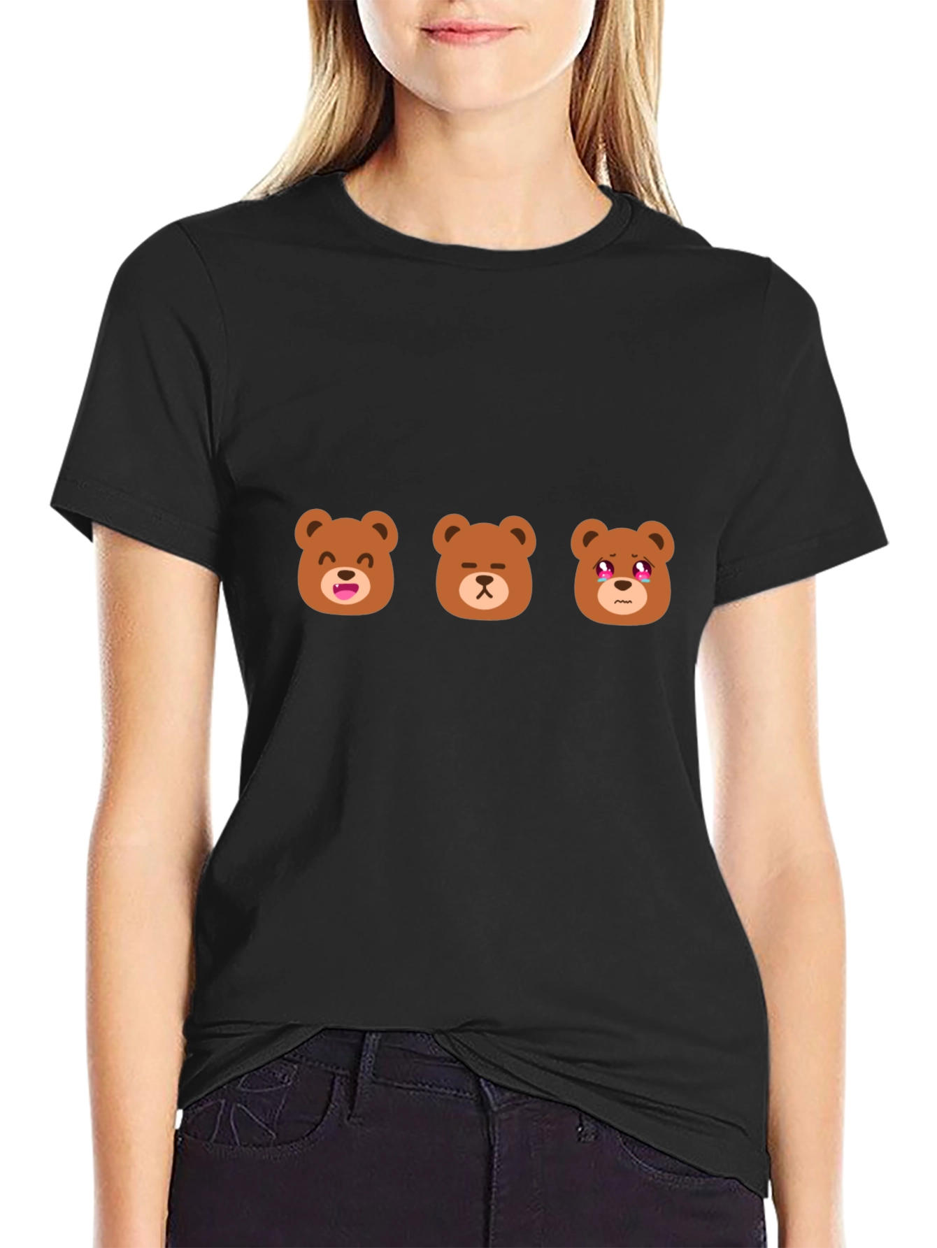 Emoji Bear T-Shirt - Black Cotton Blend Tee