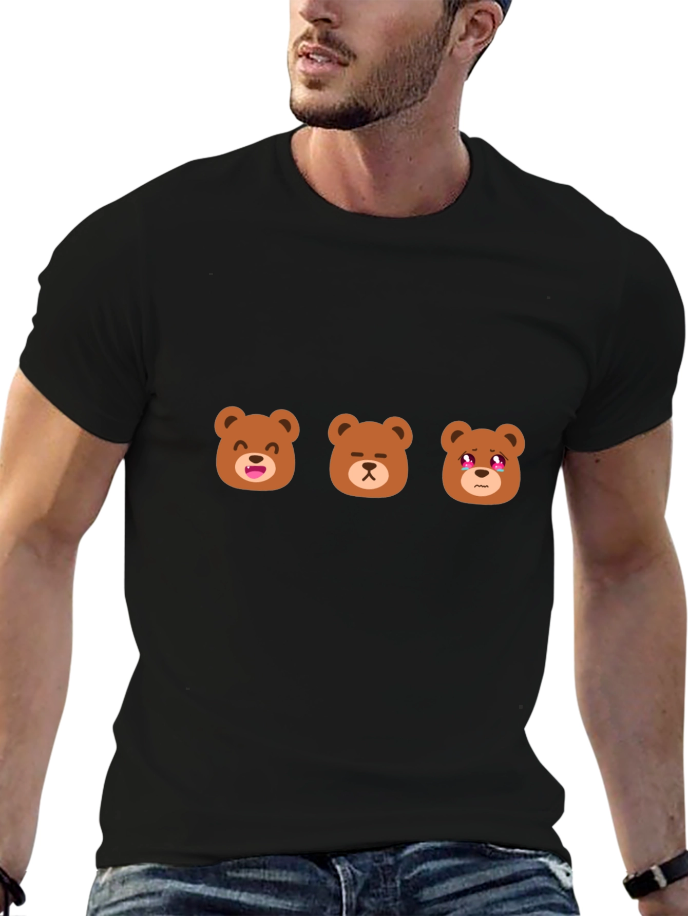 Emoji Bear T-Shirt - Black Cotton Blend Tee