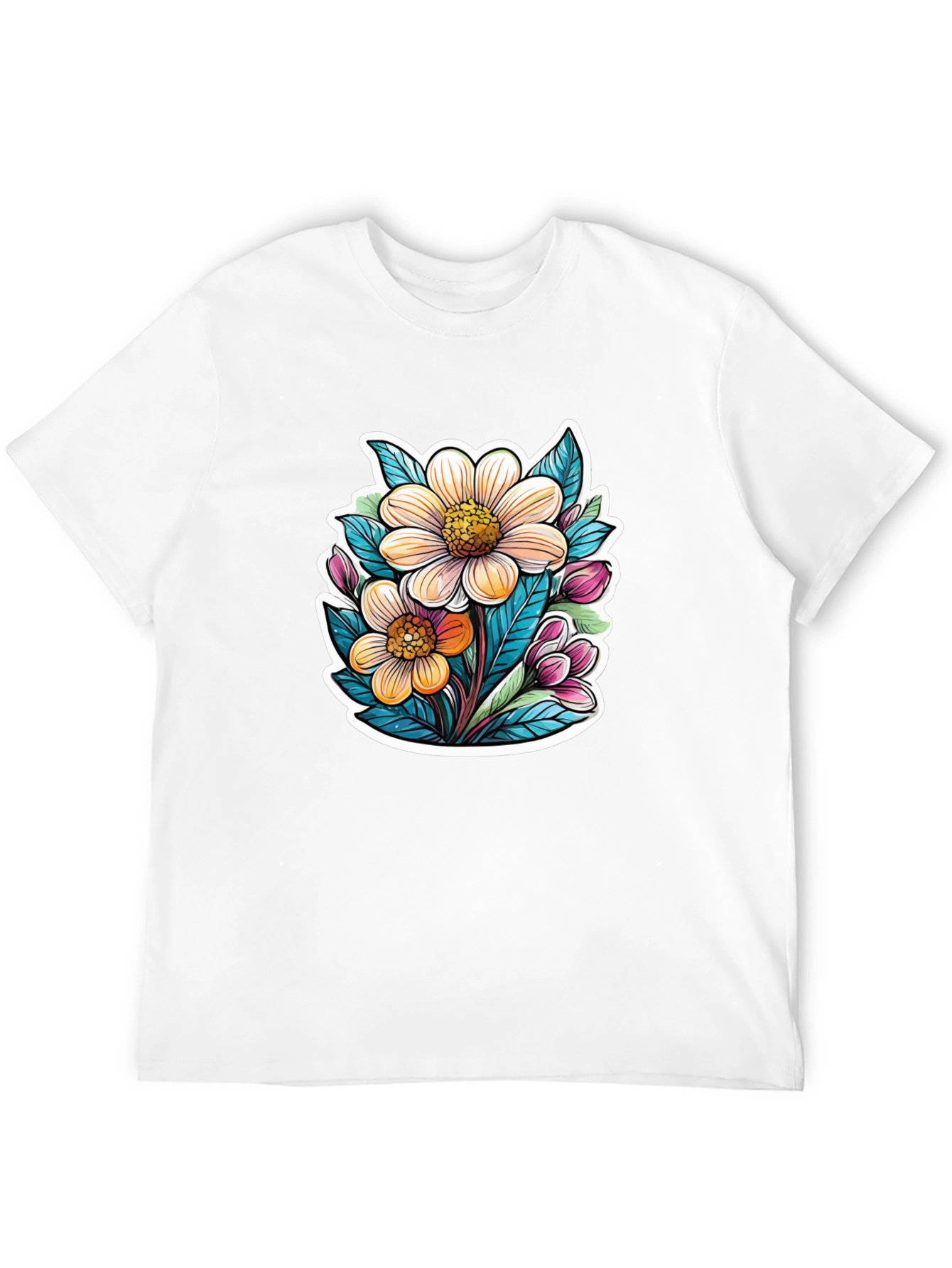 Floral Graphic Tee - Trendy Black T-Shirt