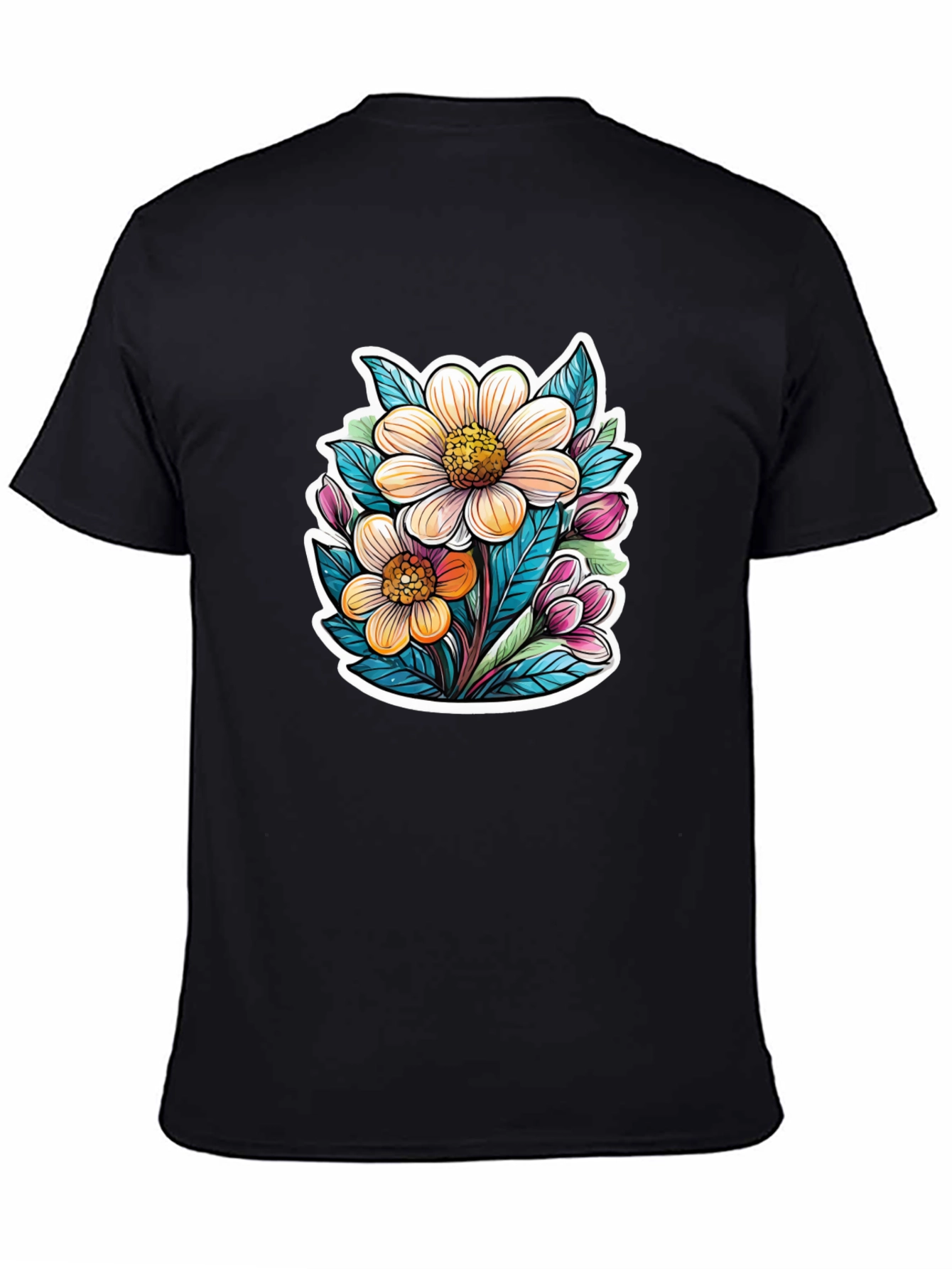 Floral Graphic Tee - Trendy Black T-Shirt