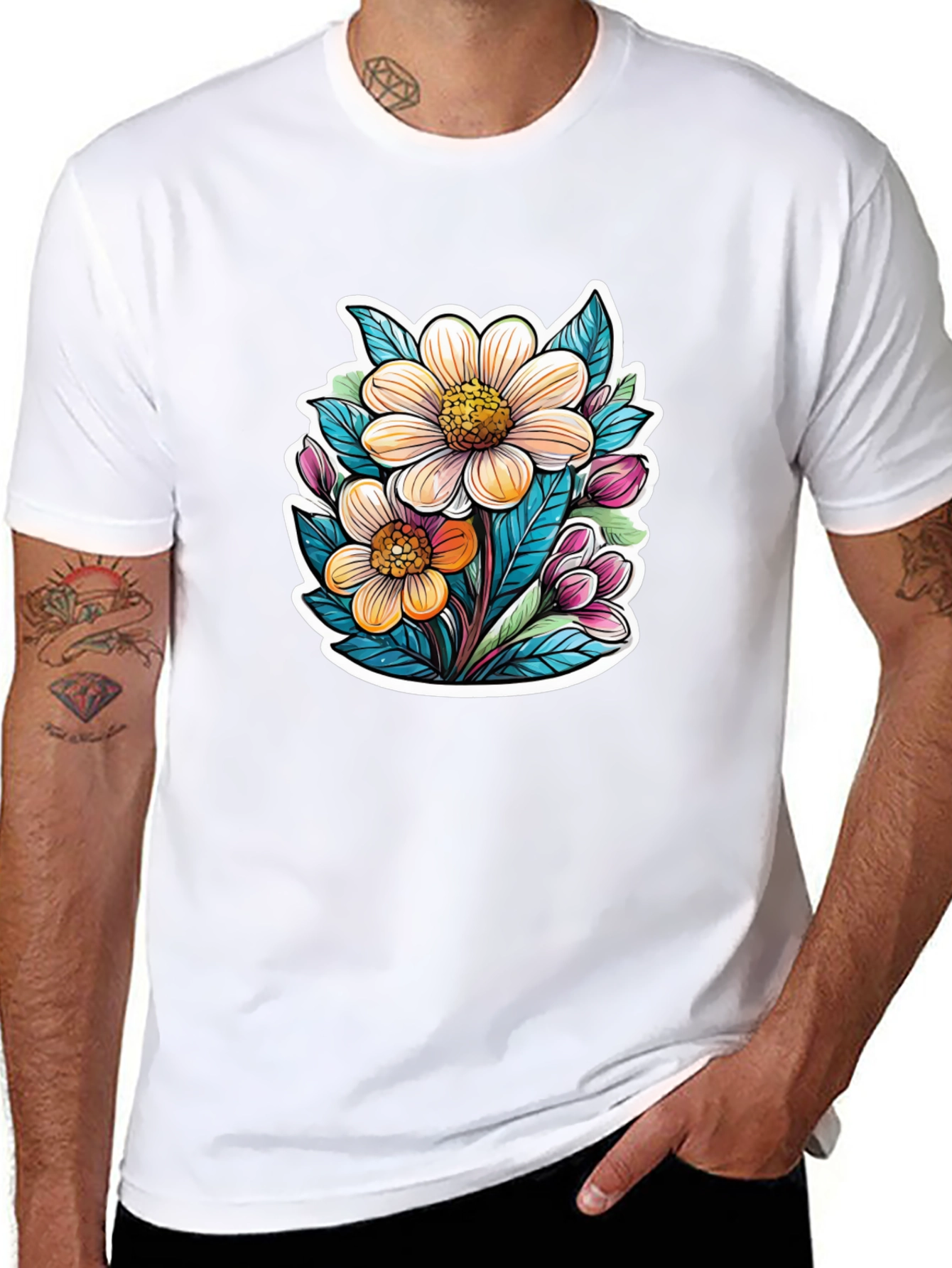 Floral Graphic Tee - Trendy Black T-Shirt