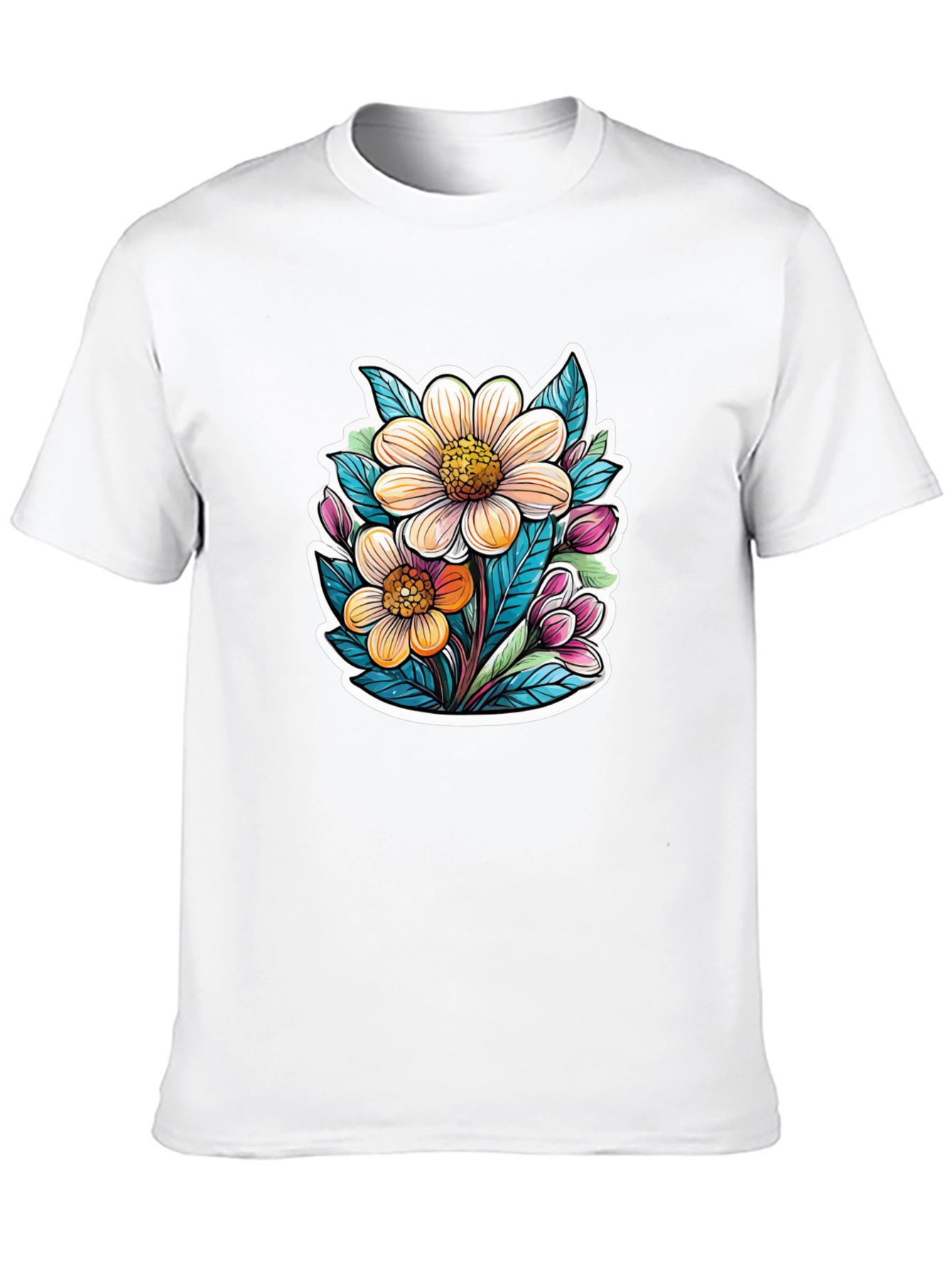 Floral Graphic Tee - Trendy Black T-Shirt