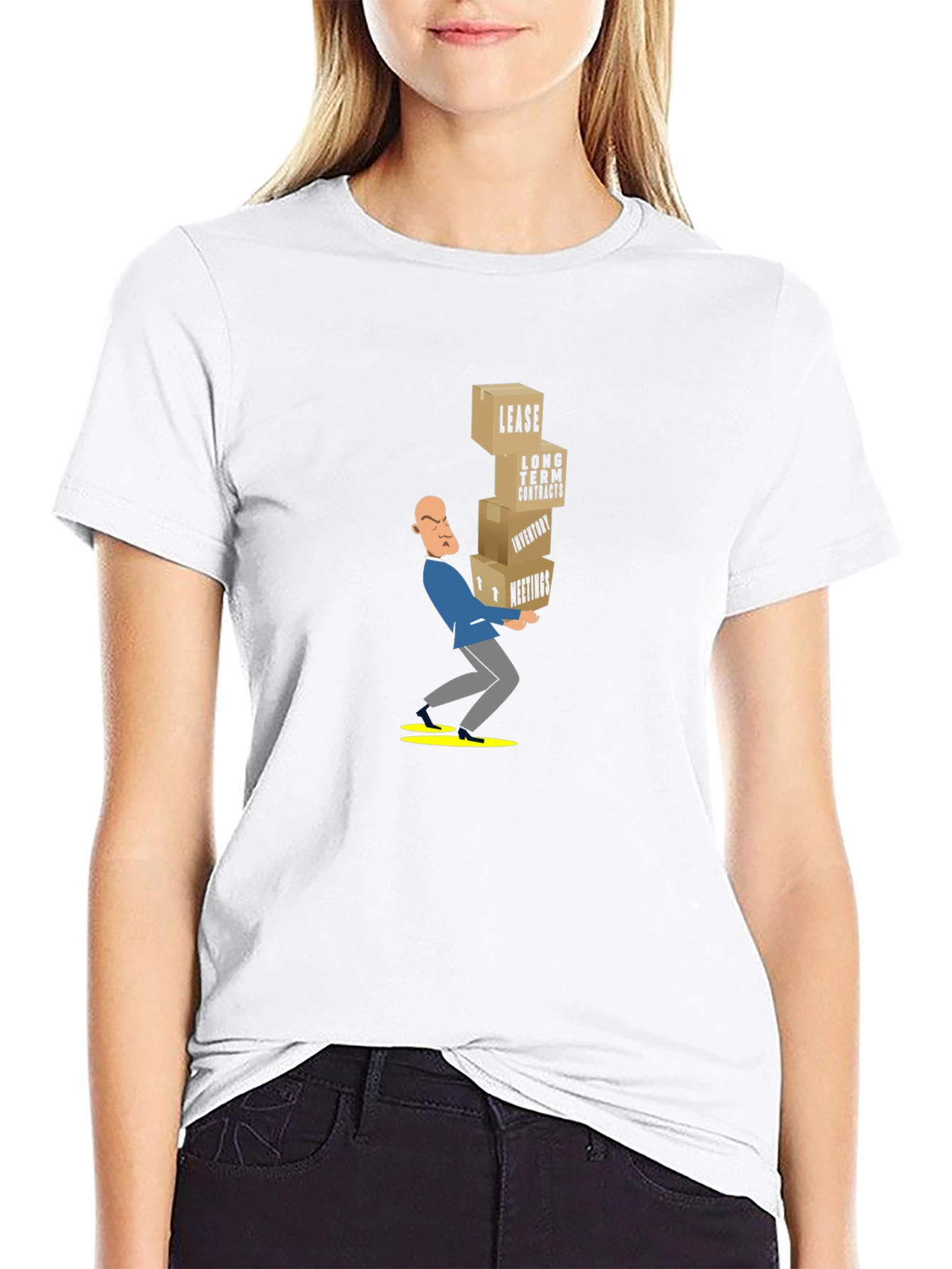 Black T-Shirt with Stressed Business Cartoon