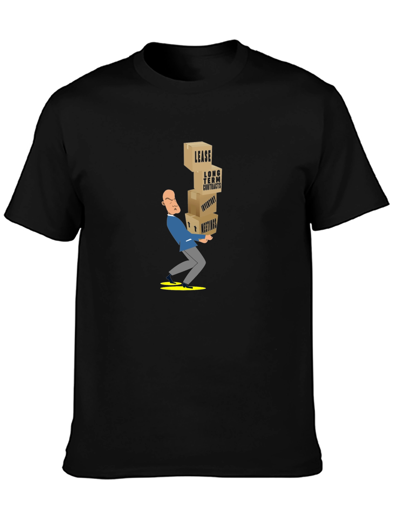 Black T-Shirt with Stressed Business Cartoon