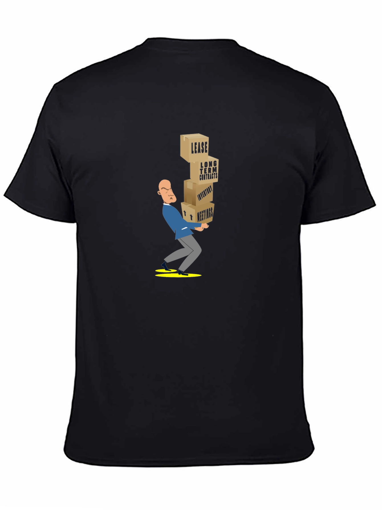 Black T-Shirt with Stressed Business Cartoon