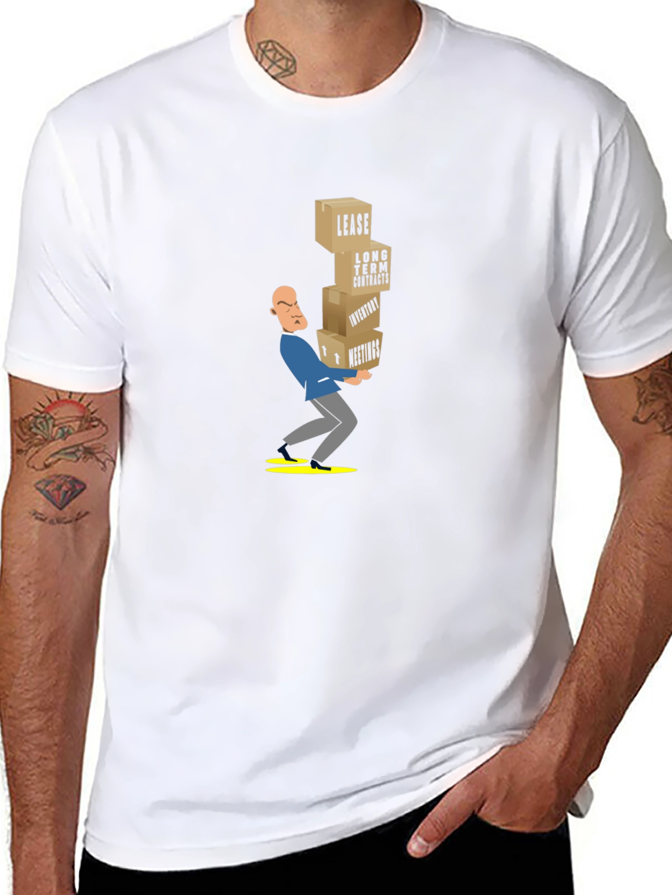Black T-Shirt with Stressed Business Cartoon