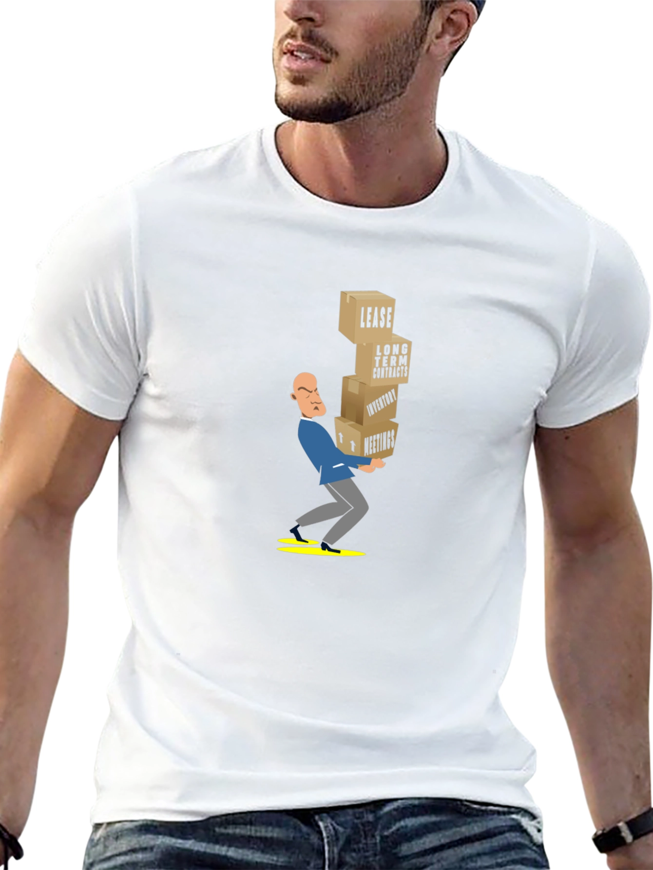 Black T-Shirt with Stressed Business Cartoon