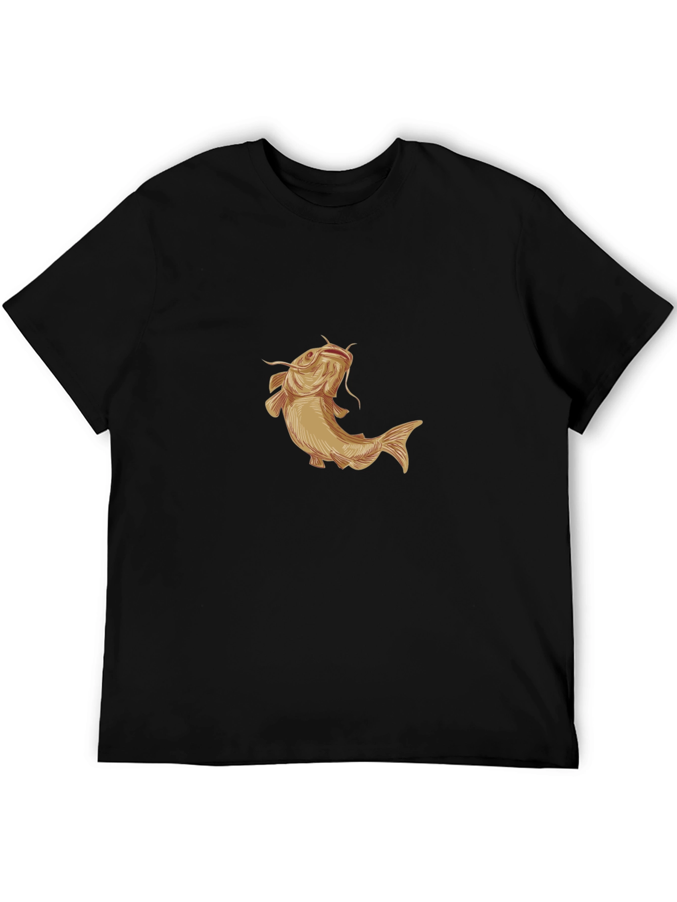 Mens Black T-Shirt with Gold Catfish Graphic