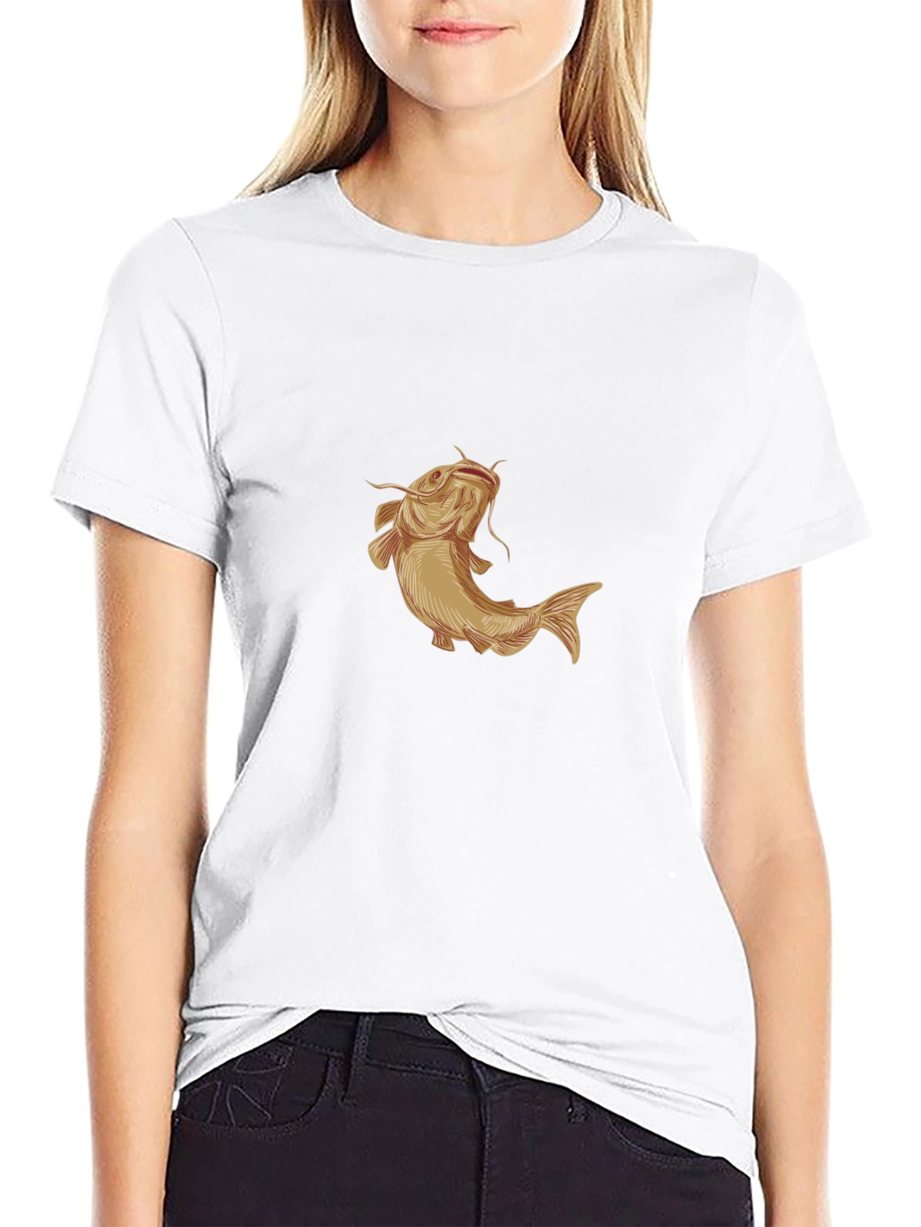 Mens Black T-Shirt with Gold Catfish Graphic