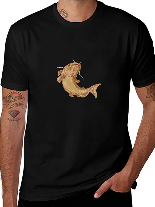 Mens Black T-Shirt with Gold Catfish Graphic
