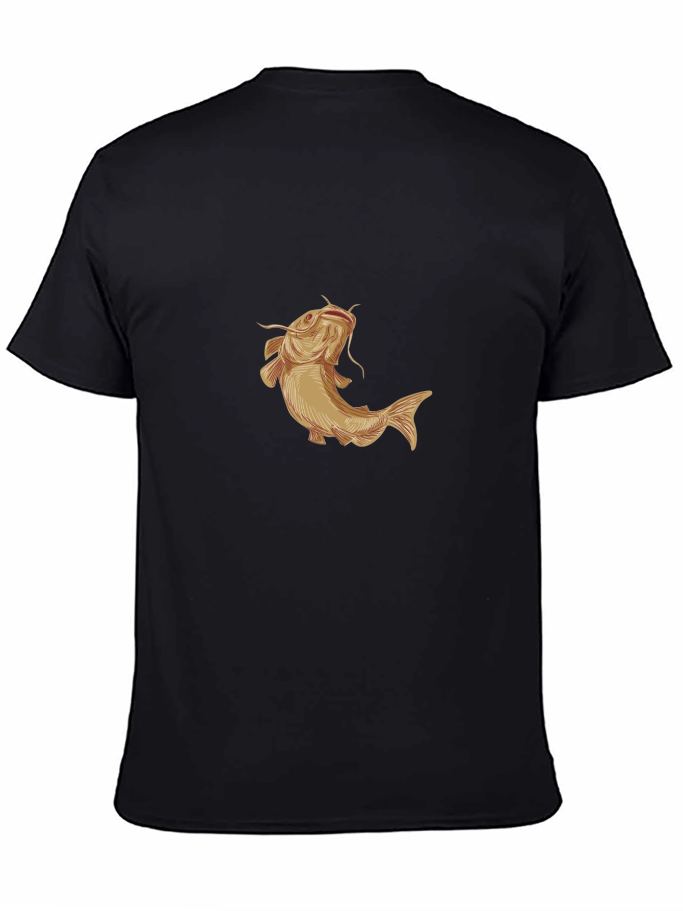Mens Black T-Shirt with Gold Catfish Graphic