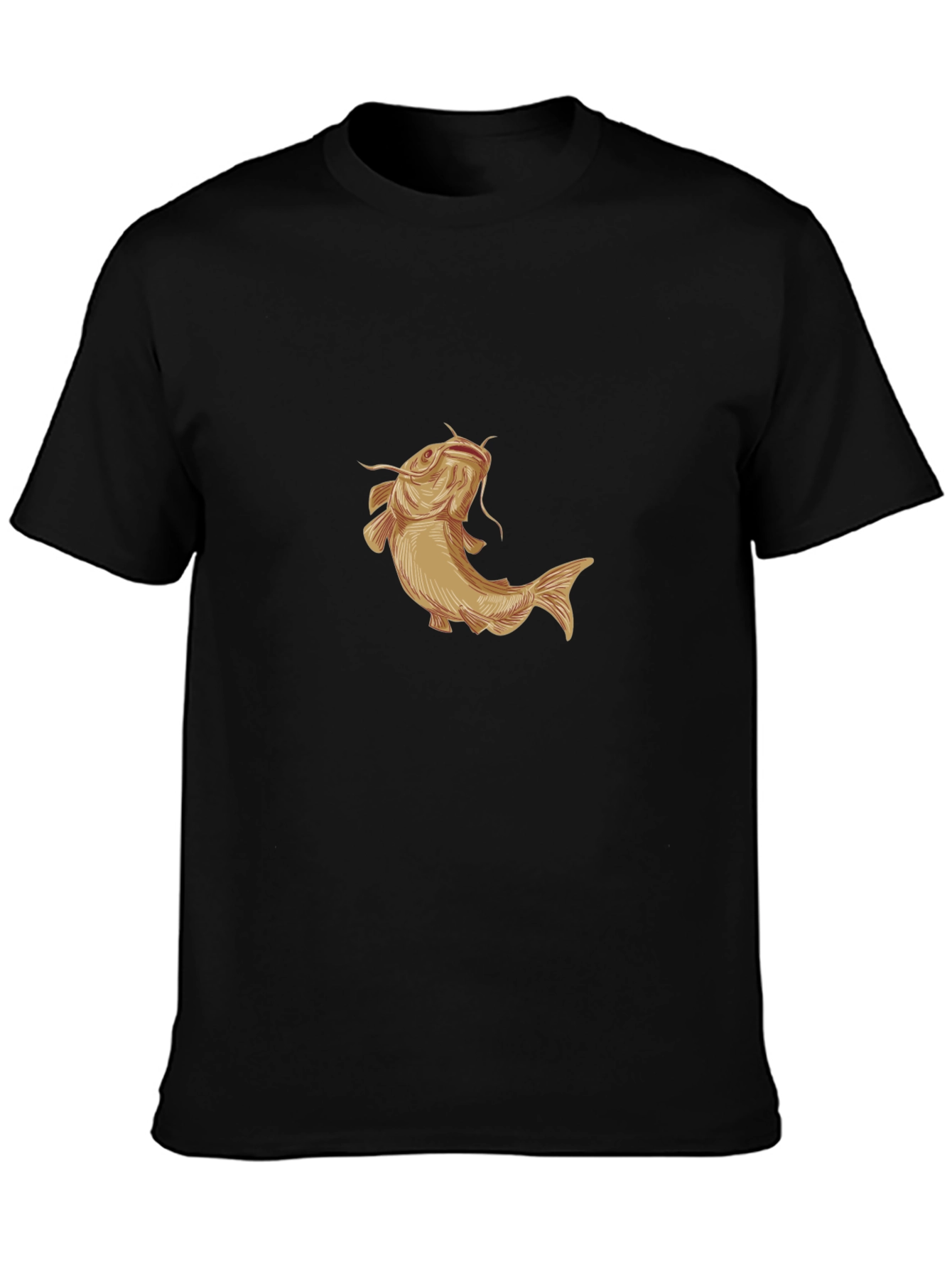 Mens Black T-Shirt with Gold Catfish Graphic