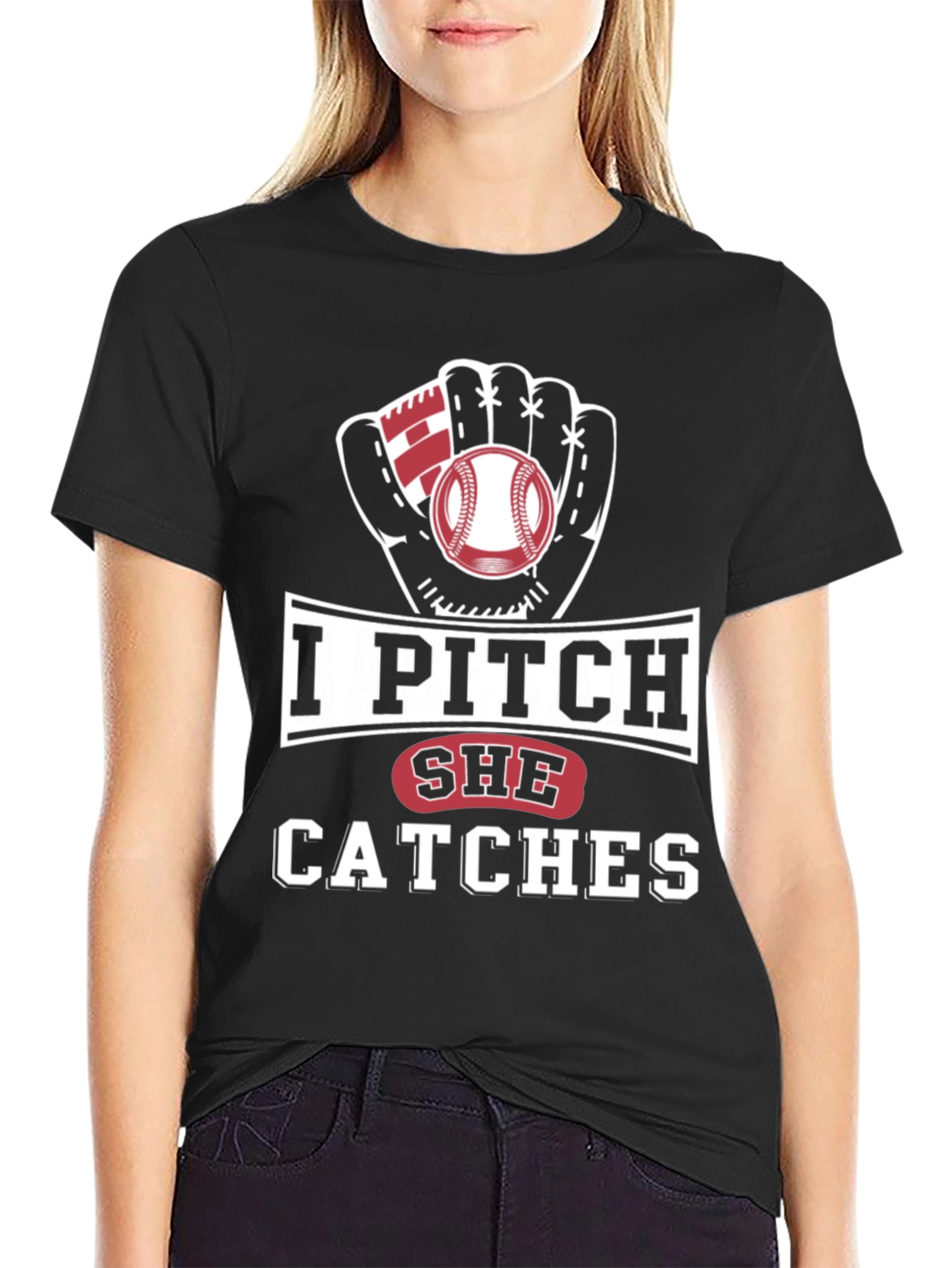 I Pitch She Catches Baseball Graphic Tee