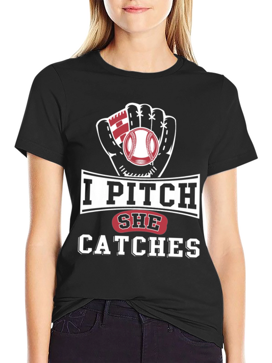 I Pitch She Catches Baseball Graphic Tee