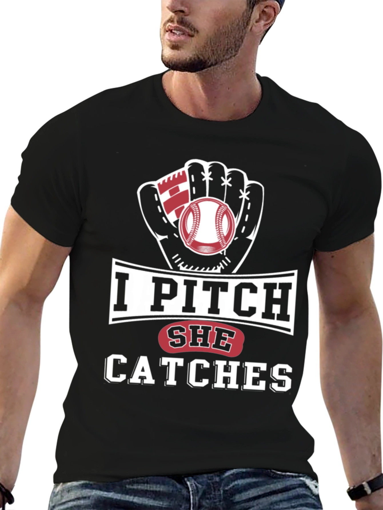 I Pitch She Catches Baseball Graphic Tee