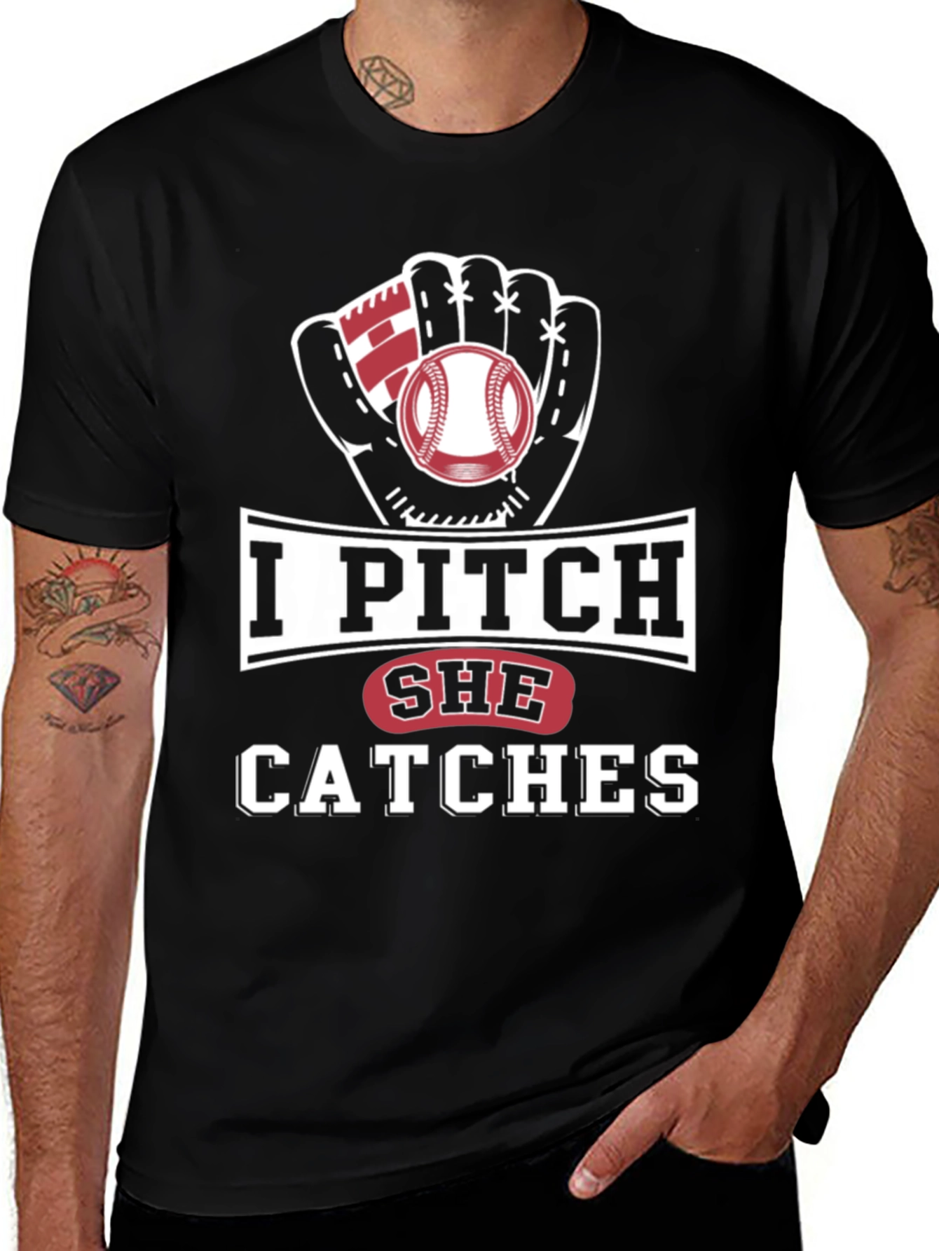 I Pitch She Catches Baseball Graphic Tee