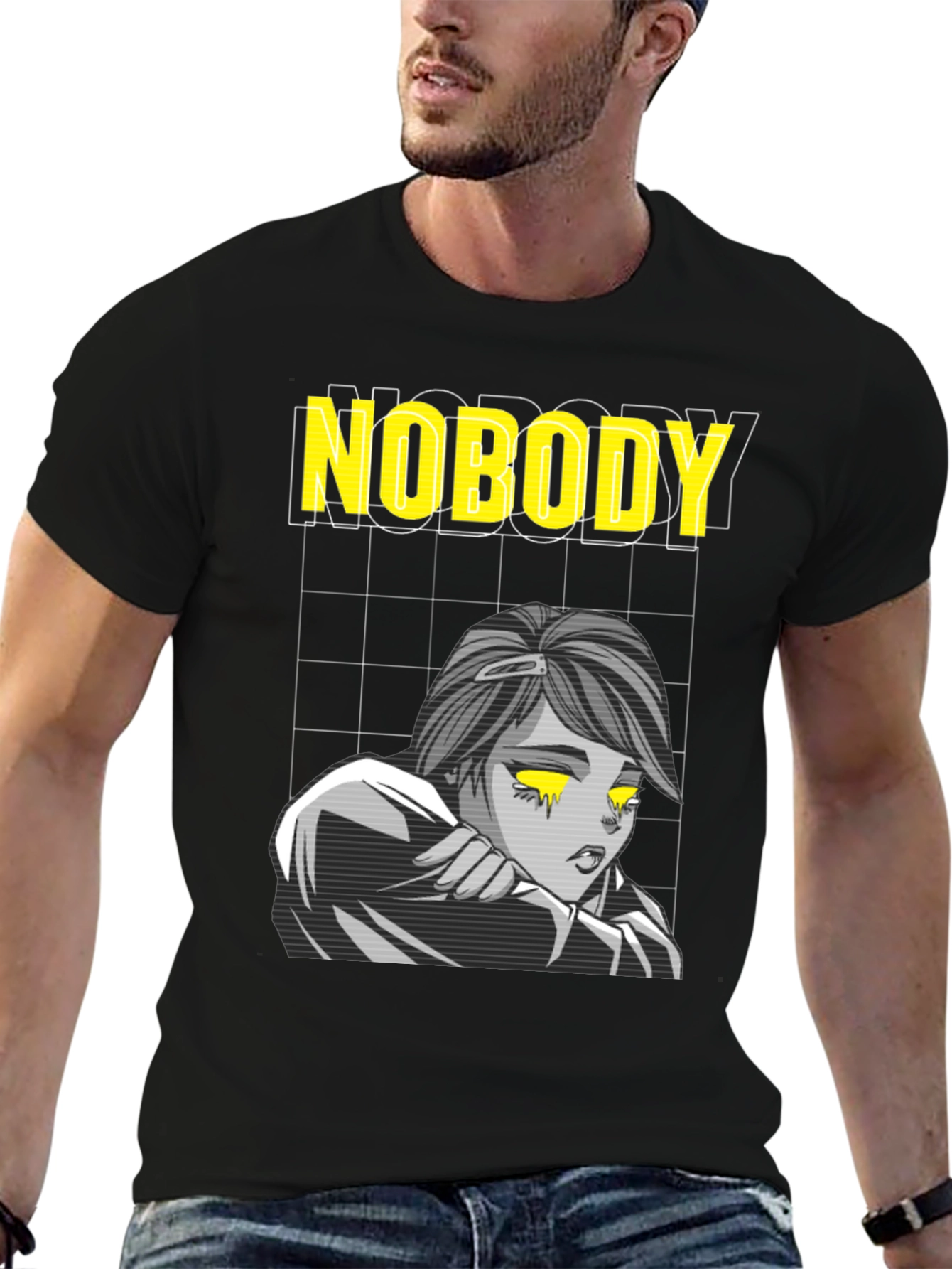 Nobody Anime Graphic T-Shirt Black