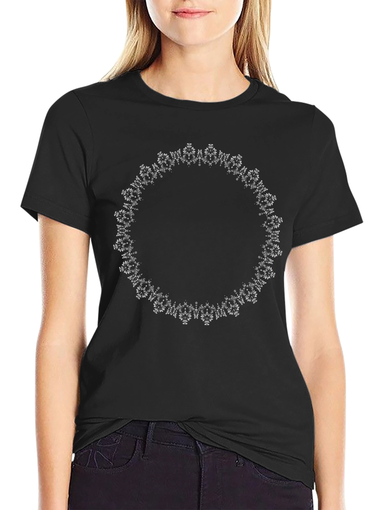 Black Tee with Ornamental Circle Design