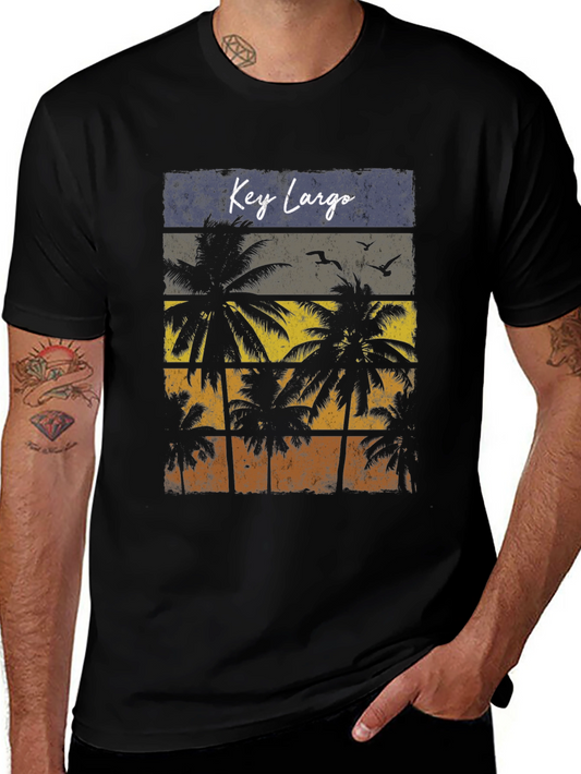 Key Largo Palm Tree Retro T-Shirt - Mens Black Tee