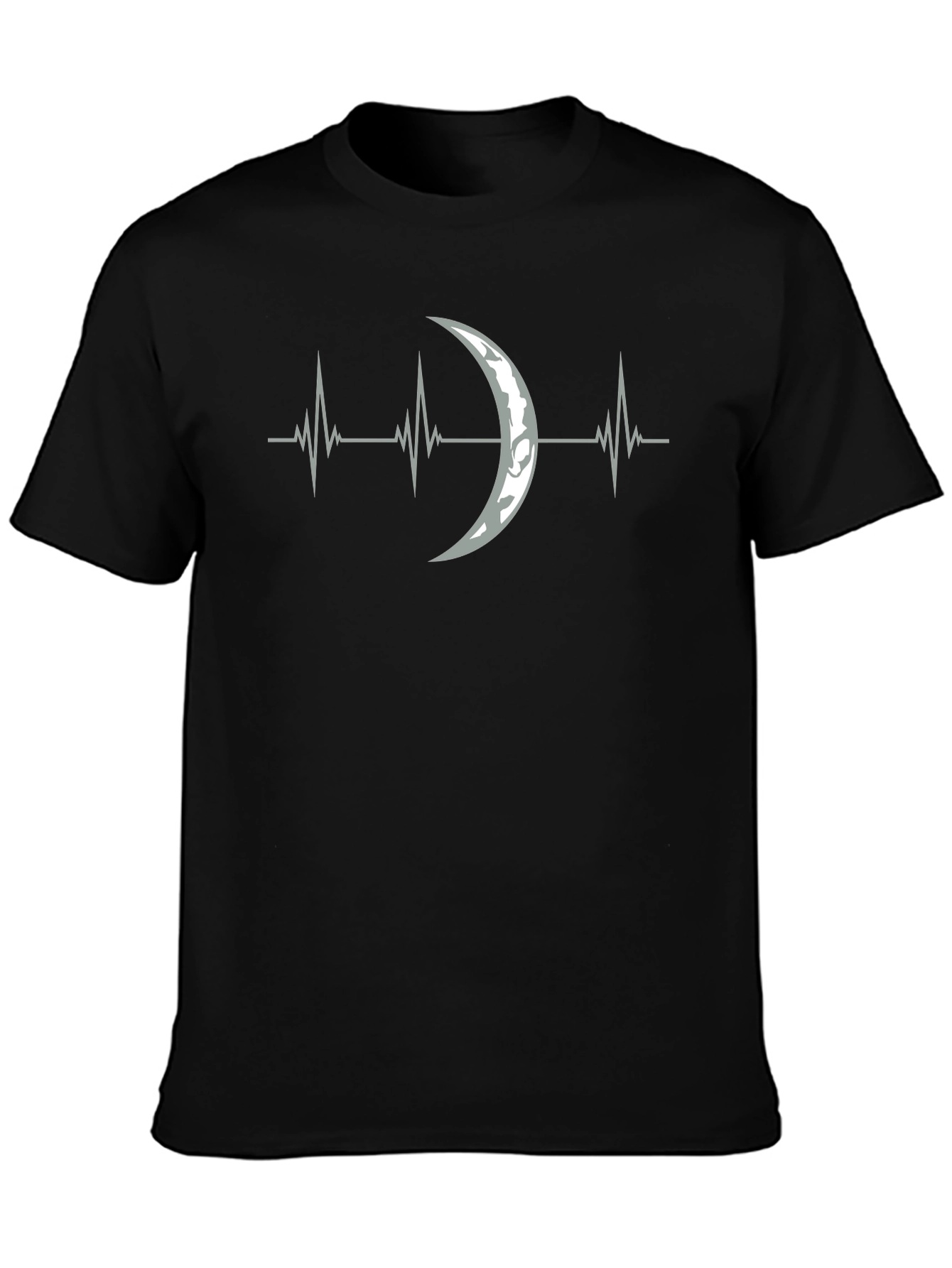 Moon Heartbeat Graphic Tee - Black Cotton T-Shirt