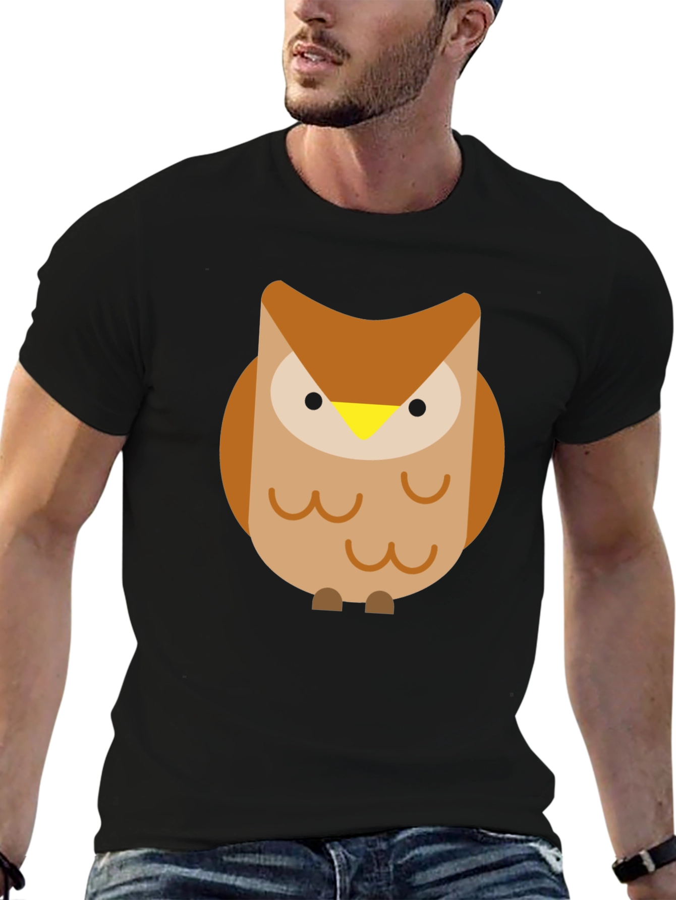 Cartoon Owl Graphic Black T-Shirt