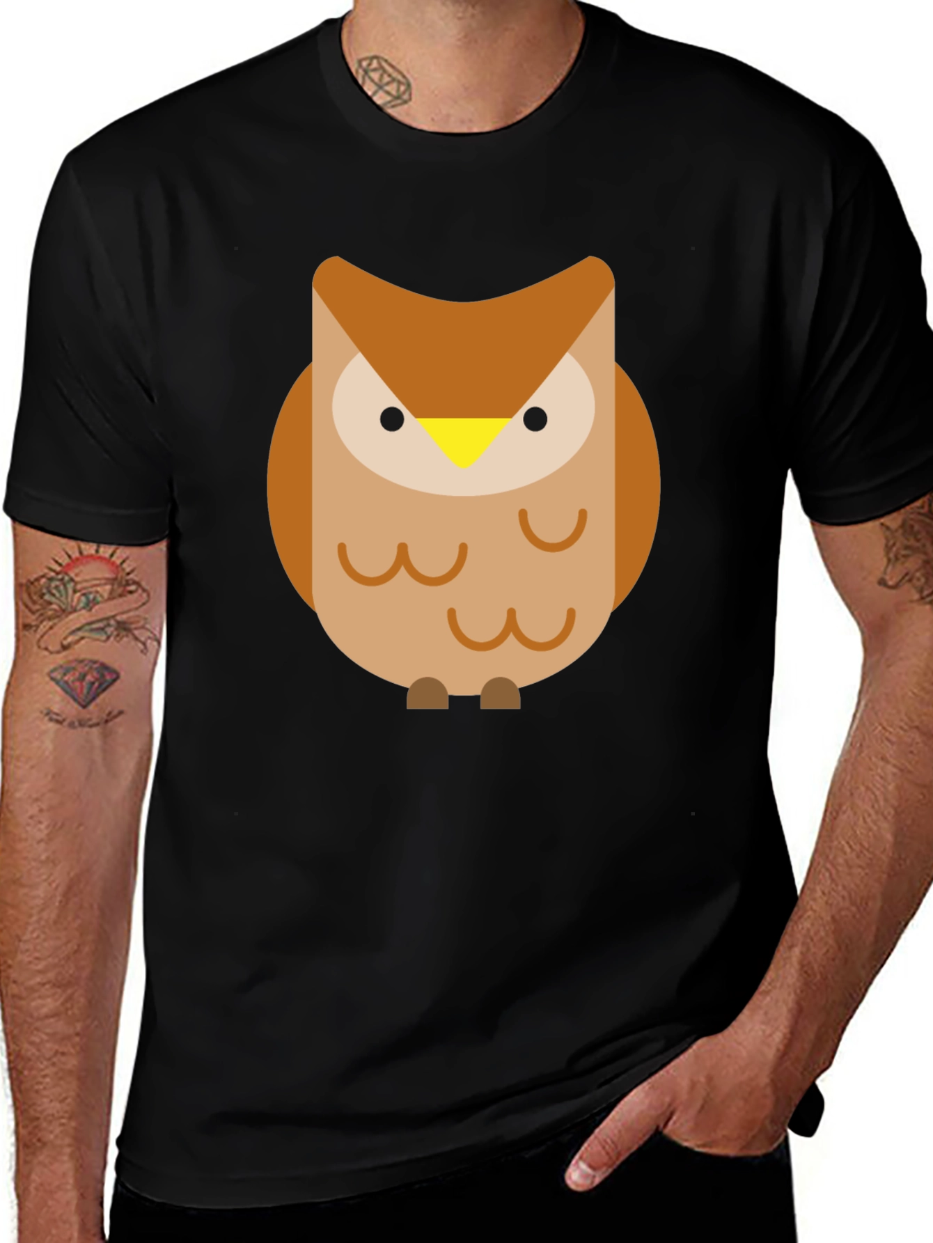 Cartoon Owl Graphic Black T-Shirt
