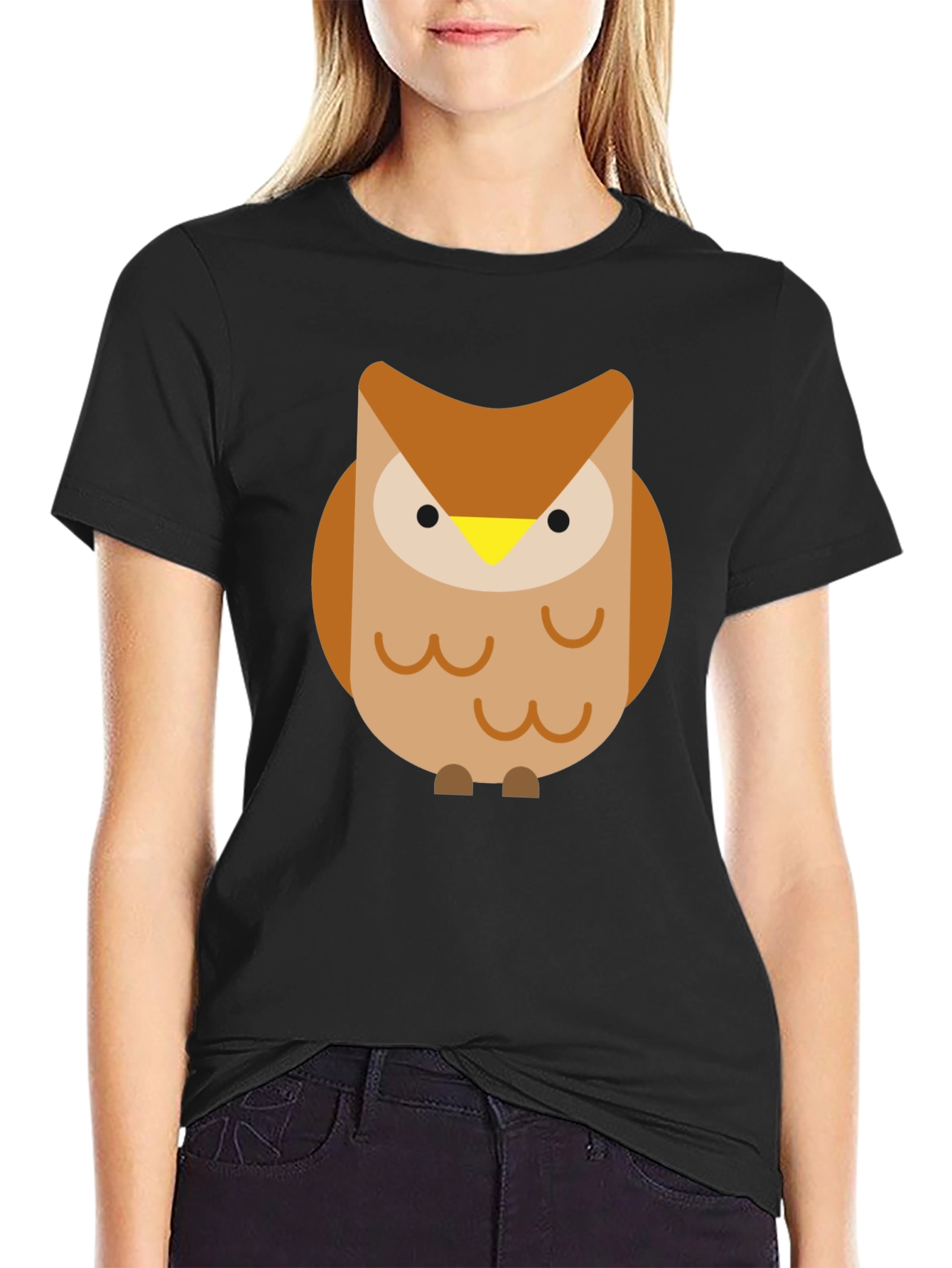 Cartoon Owl Graphic Black T-Shirt