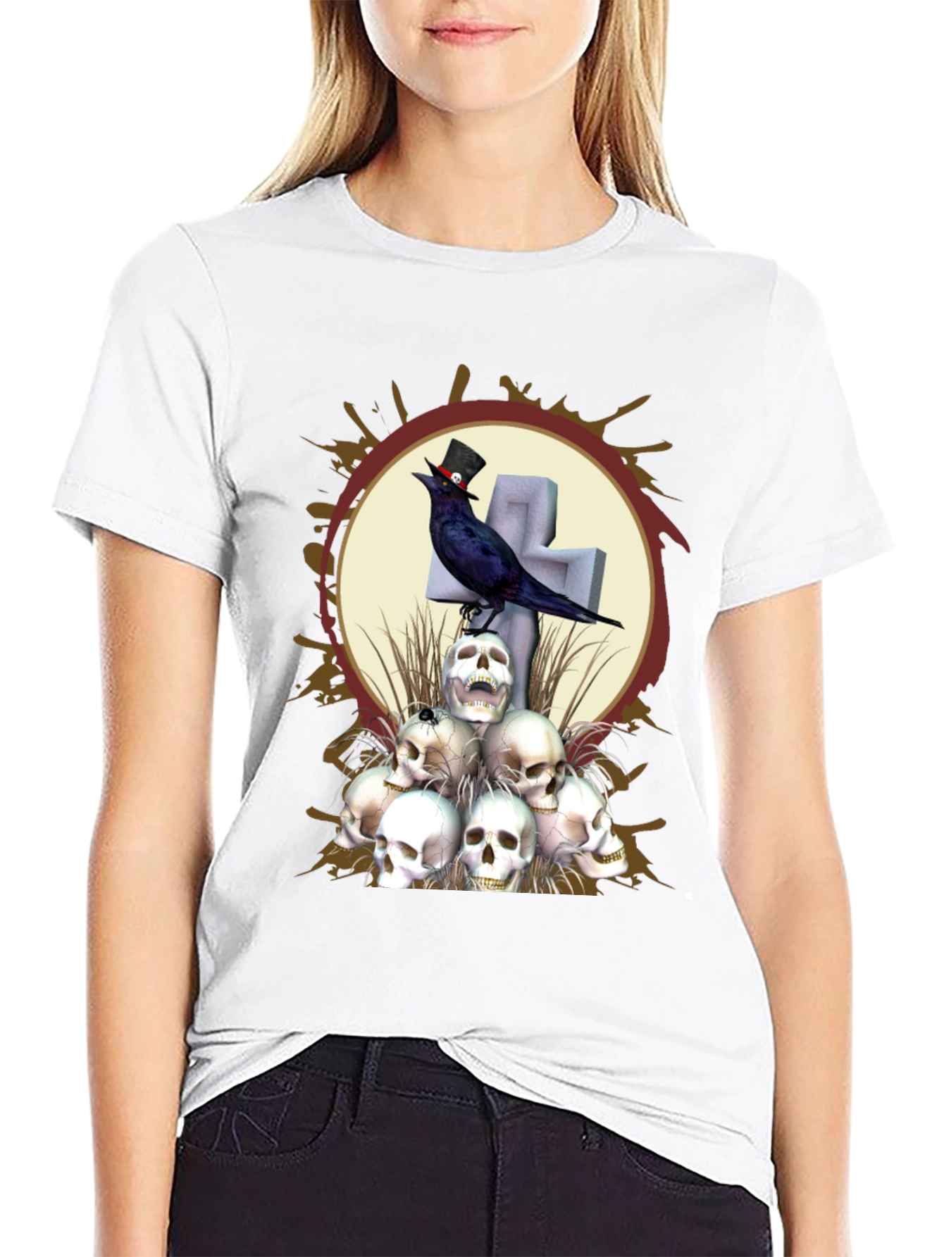 Skull & Raven Graphic T-Shirt - Gothic Style