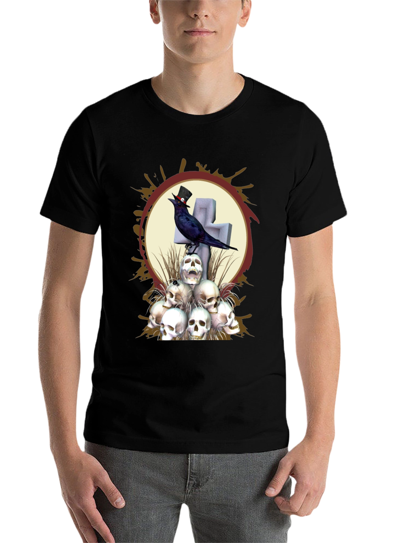 Skull & Raven Graphic T-Shirt - Gothic Style