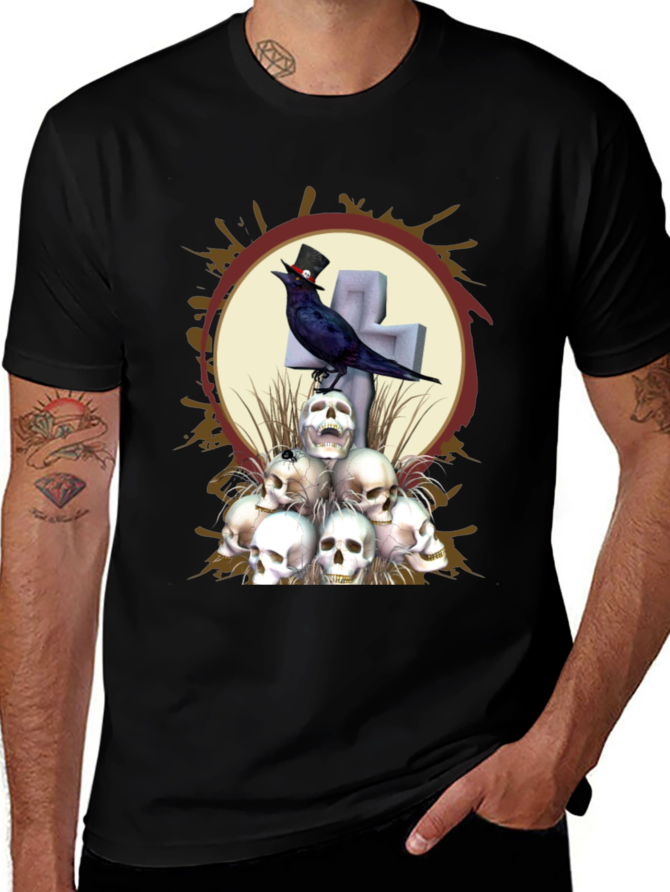 Skull & Raven Graphic T-Shirt - Gothic Style