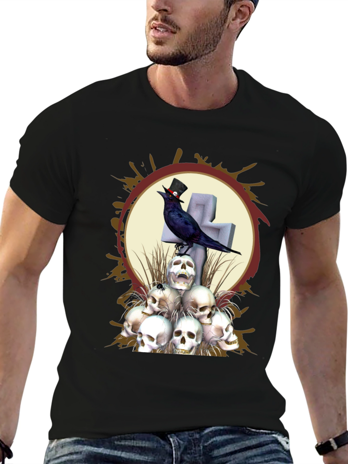 Skull & Raven Graphic T-Shirt - Gothic Style