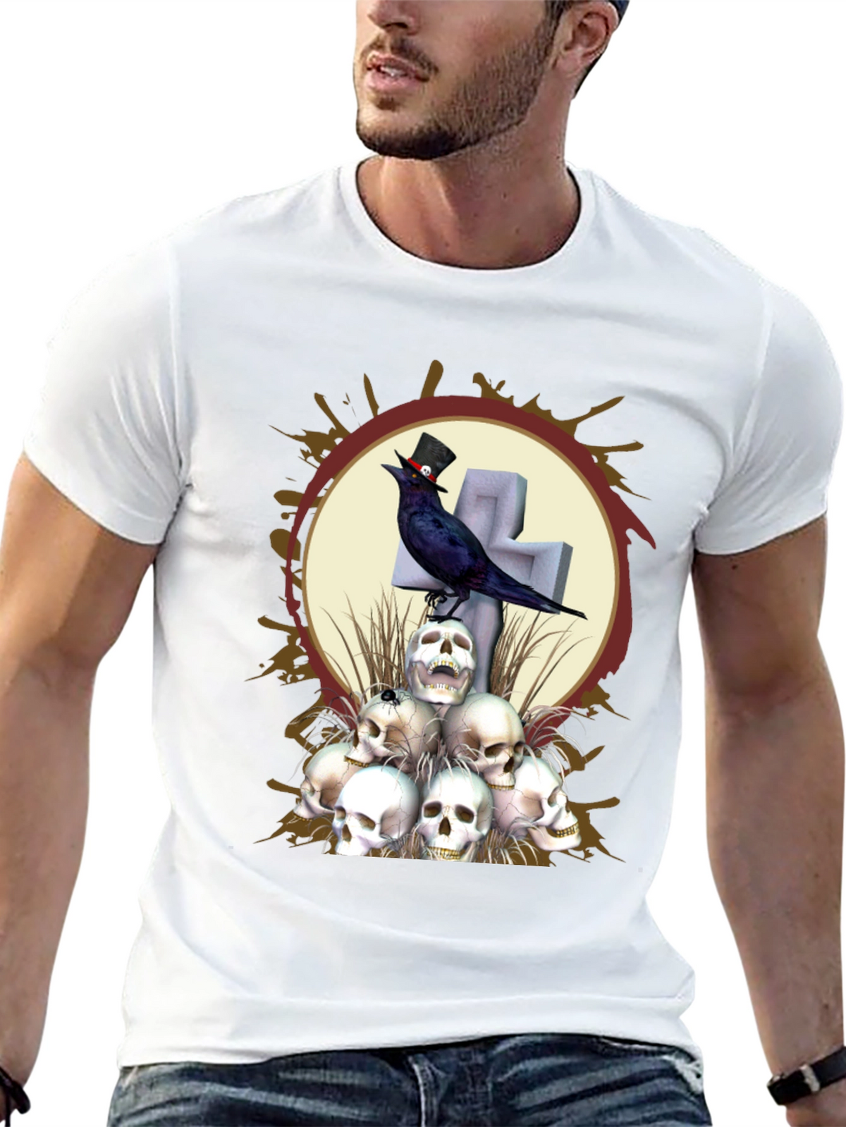 Skull & Raven Graphic T-Shirt - Gothic Style