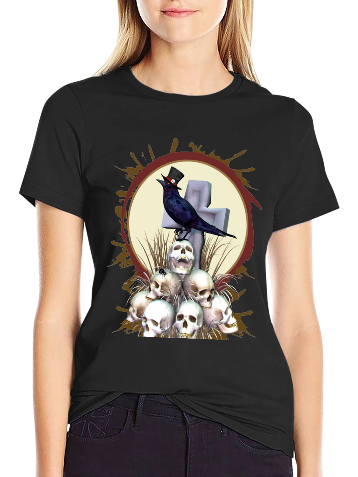 Skull & Raven Graphic T-Shirt - Gothic Style