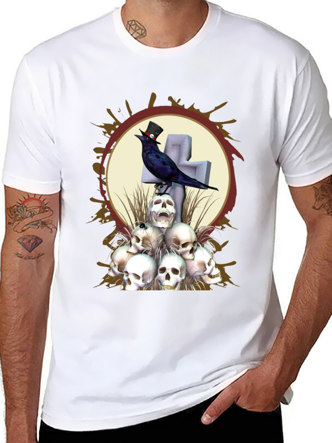 Skull & Raven Graphic T-Shirt - Gothic Style