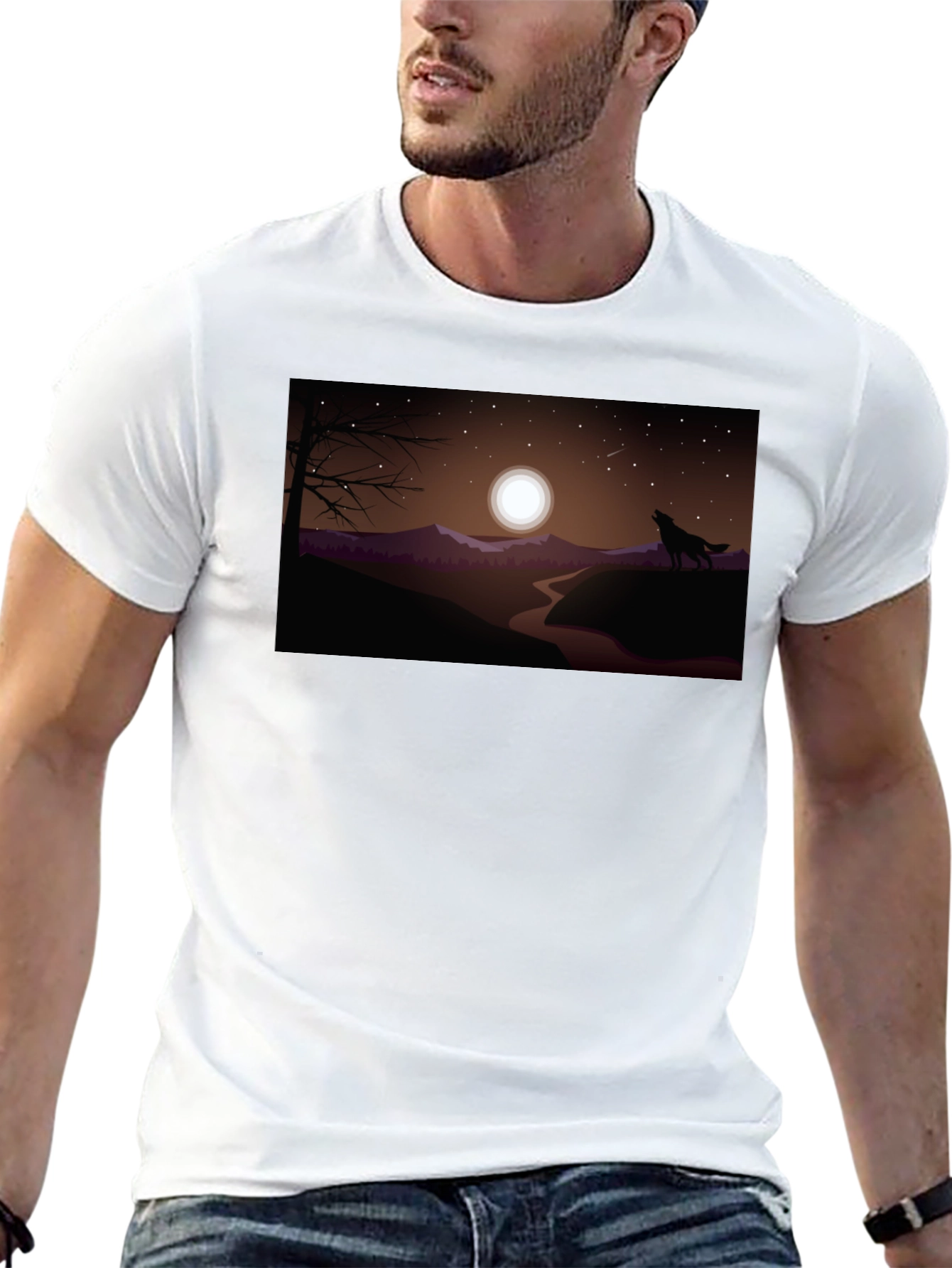 Wolf Howling at Moon Graphic Tee
