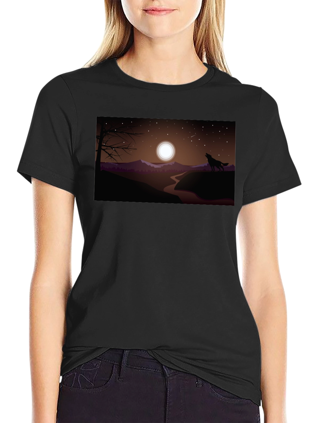 Wolf Howling at Moon Graphic Tee
