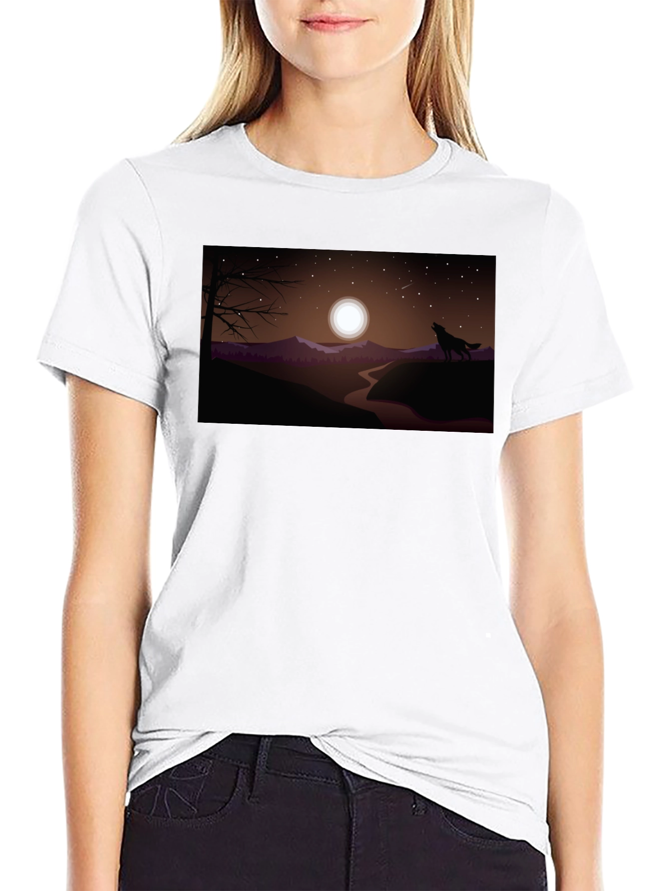 Wolf Howling at Moon Graphic Tee