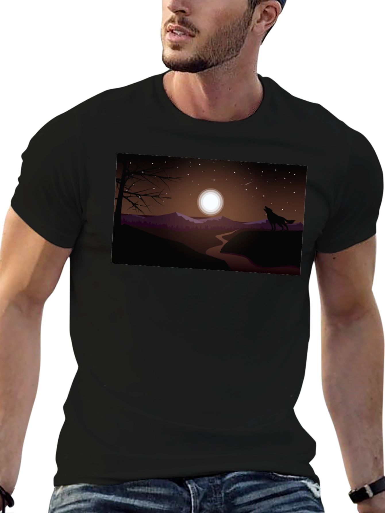 Wolf Howling at Moon Graphic Tee