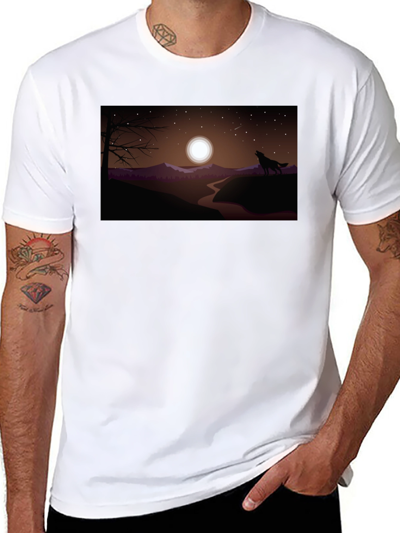 Wolf Howling at Moon Graphic Tee