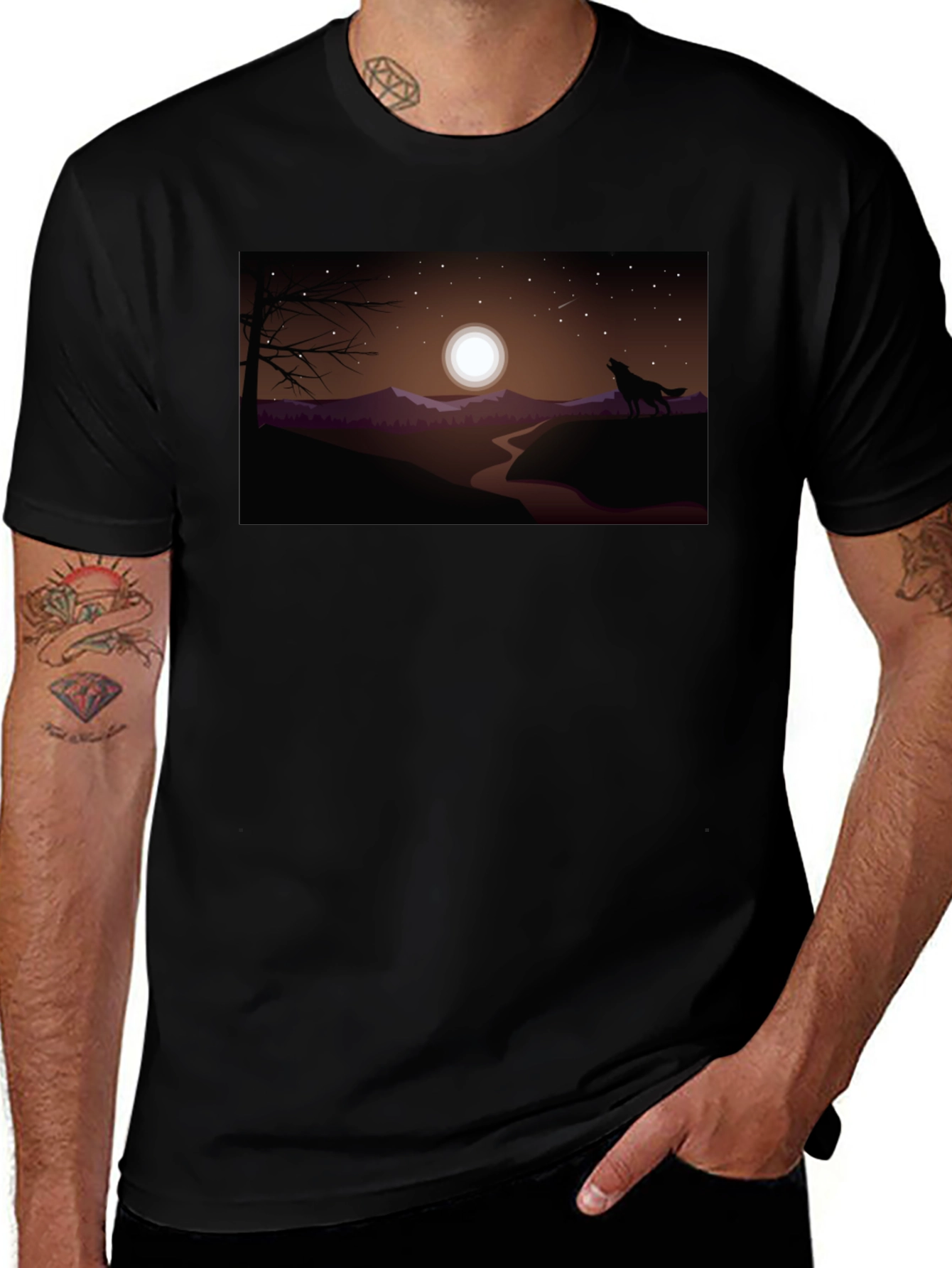 Wolf Howling at Moon Graphic Tee