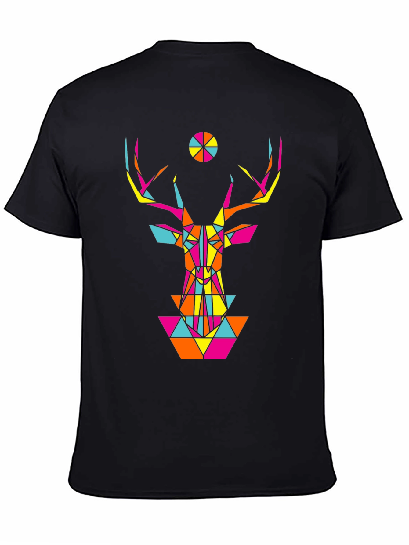 Geometric Deer Head Graphic Black T-Shirt