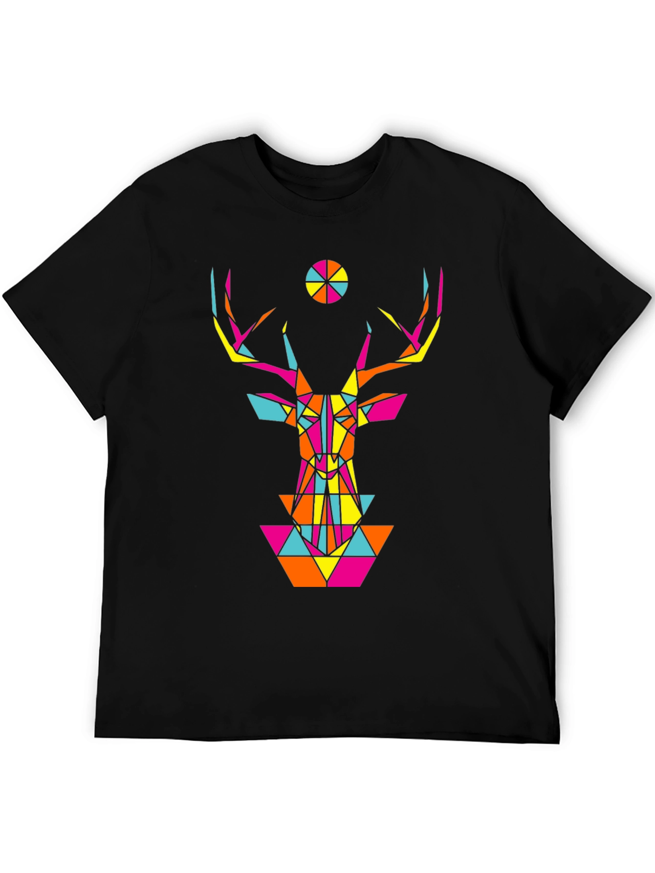 Geometric Deer Head Graphic Black T-Shirt