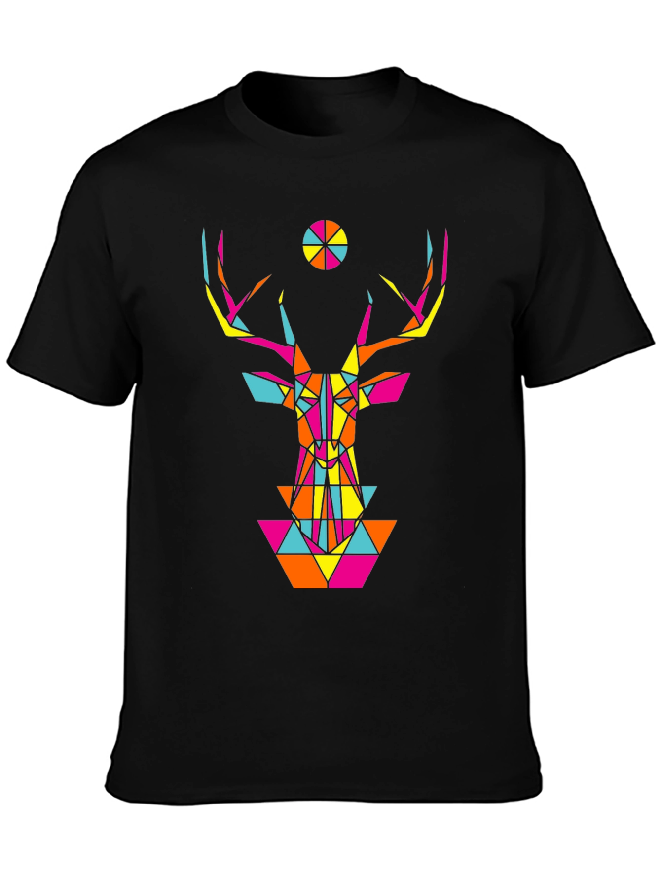 Geometric Deer Head Graphic Black T-Shirt