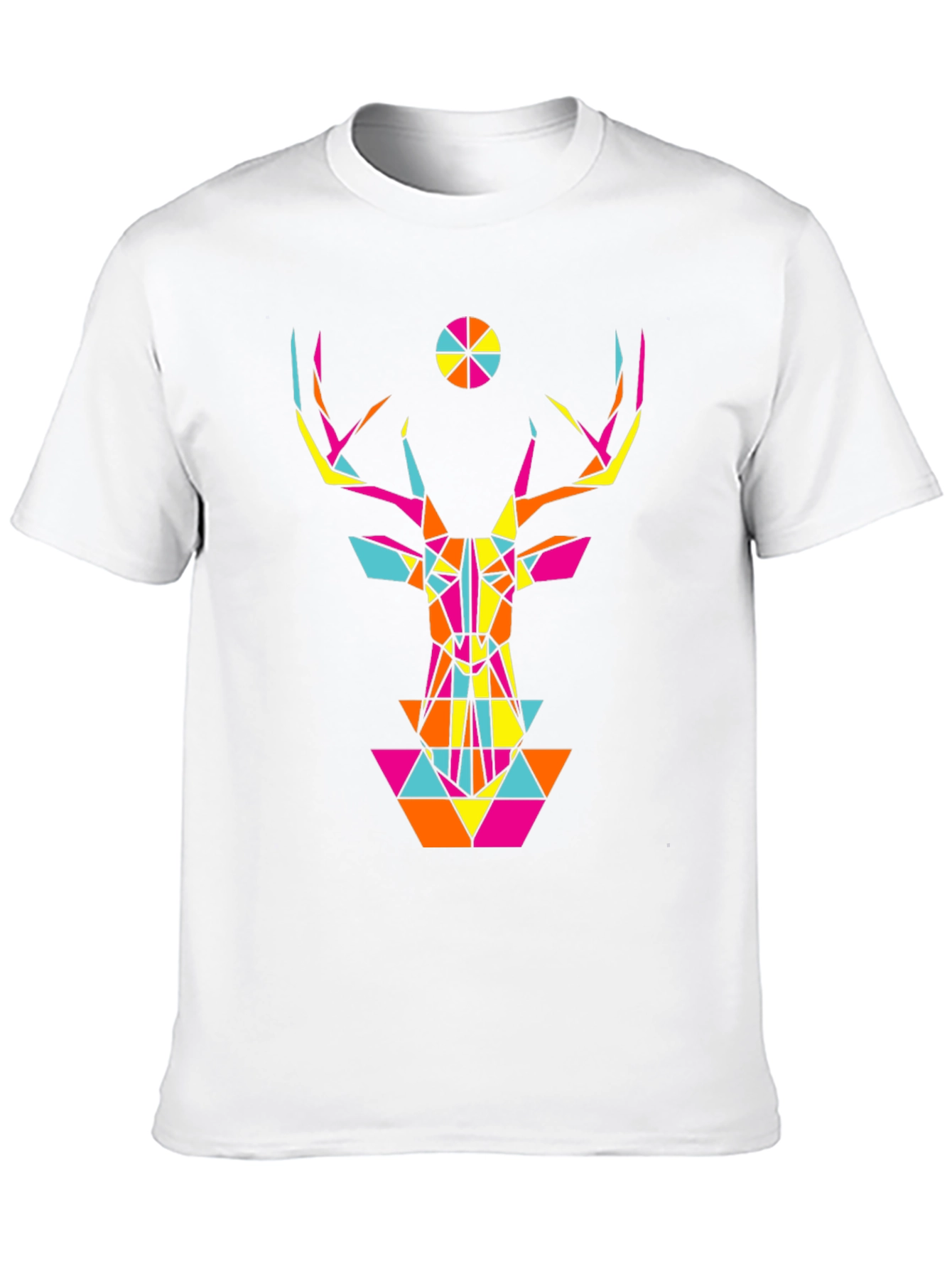 Geometric Deer Head Graphic Black T-Shirt