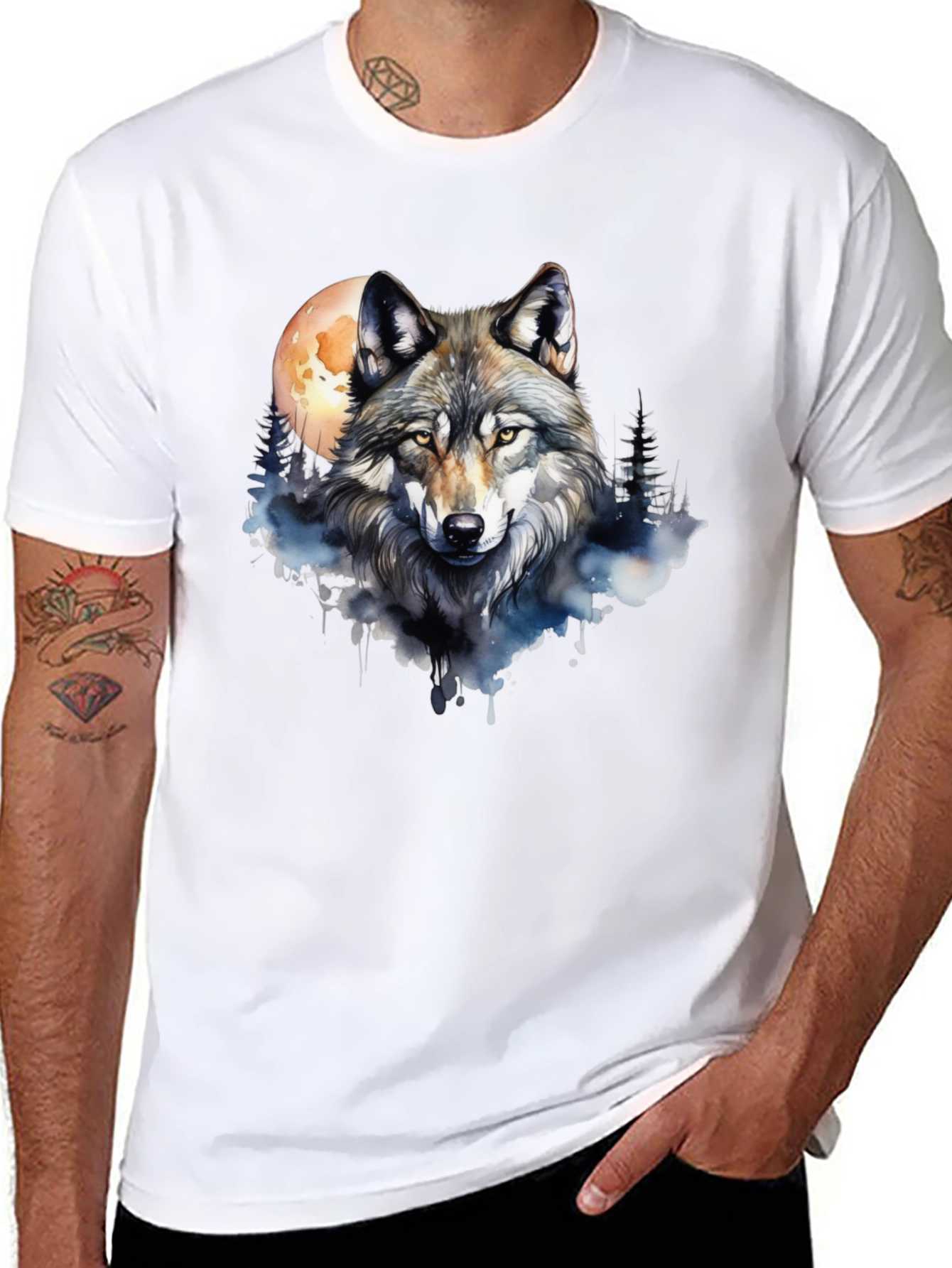 Wolf Moon Graphic Tee - Black Cotton T-Shirt