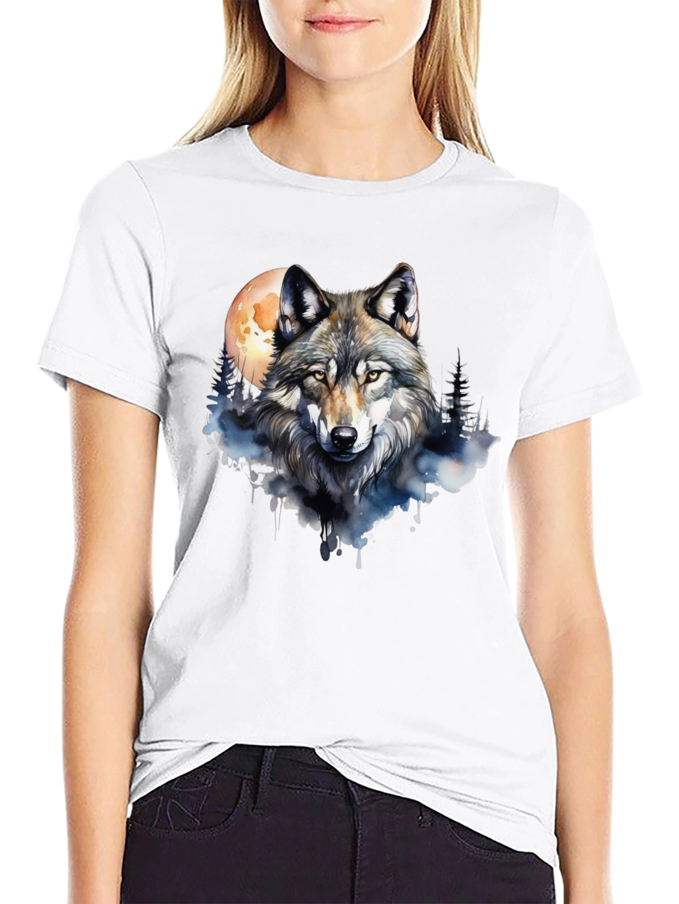 Wolf Moon Graphic Tee - Black Cotton T-Shirt