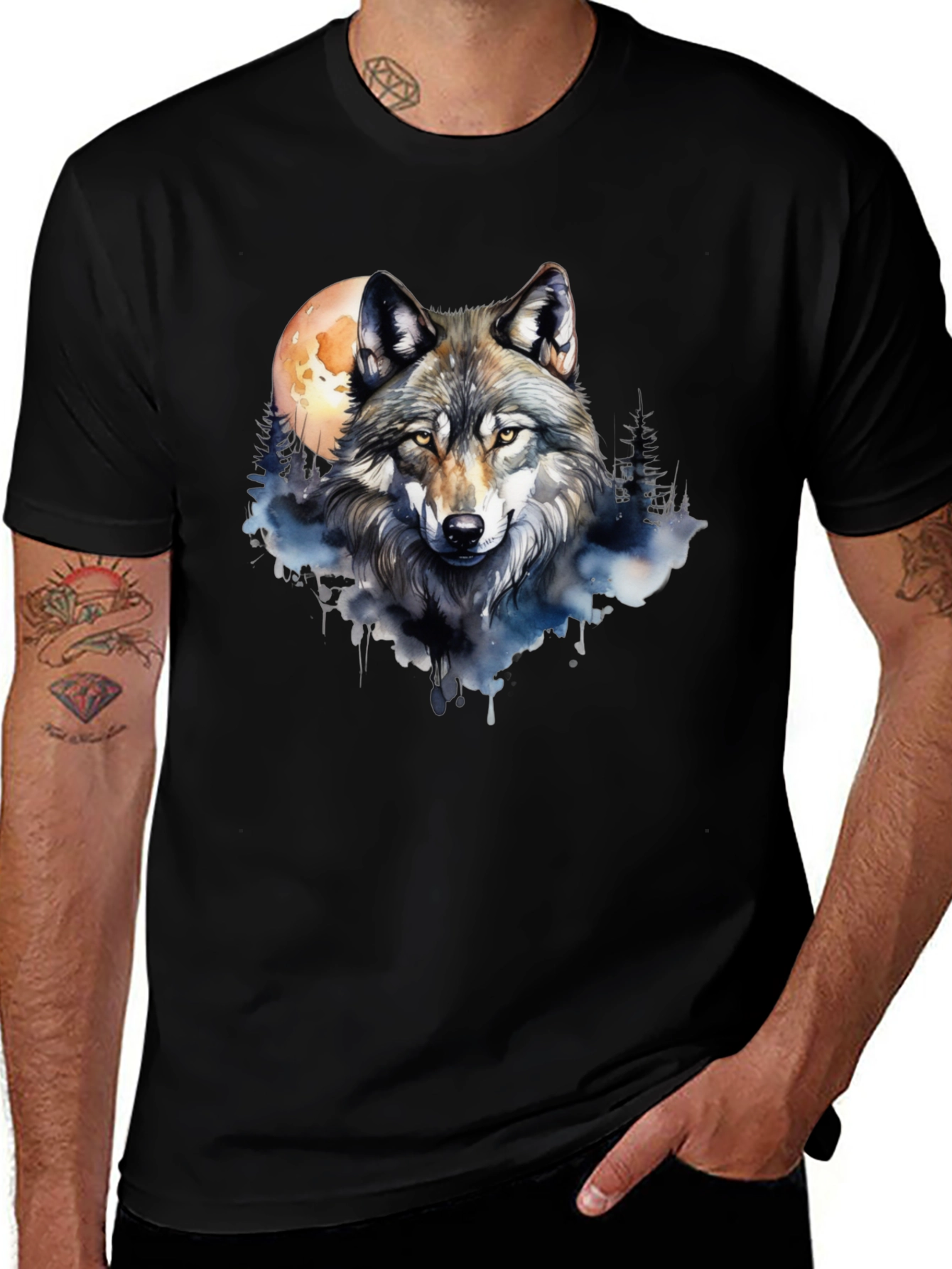 Wolf Moon Graphic Tee - Black Cotton T-Shirt