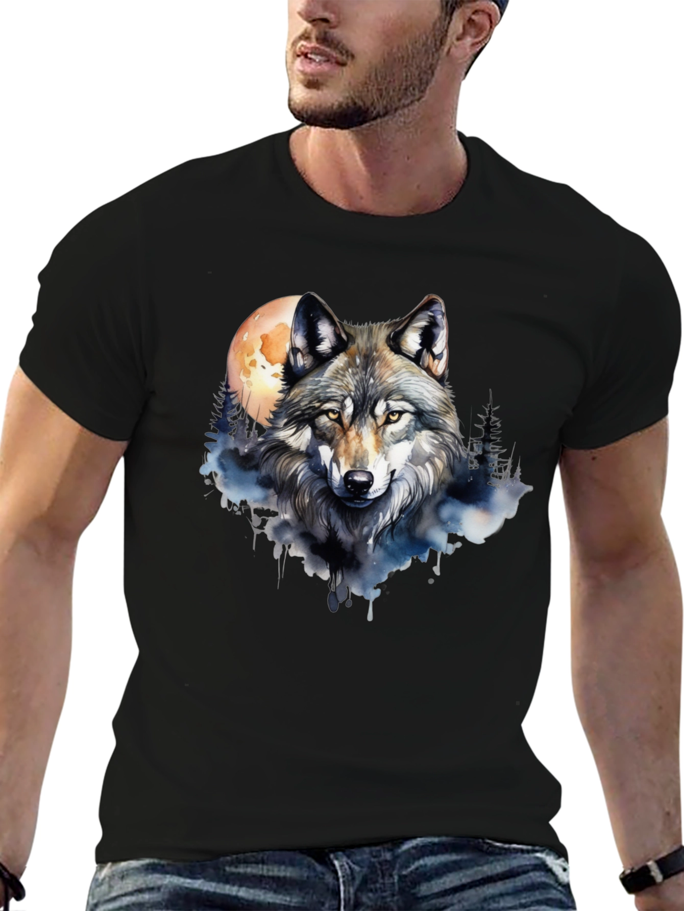 Wolf Moon Graphic Tee - Black Cotton T-Shirt