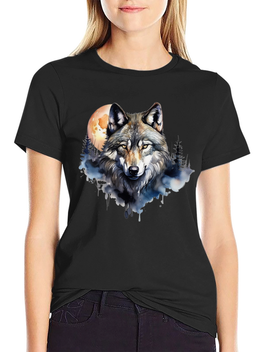Wolf Moon Graphic Tee - Black Cotton T-Shirt
